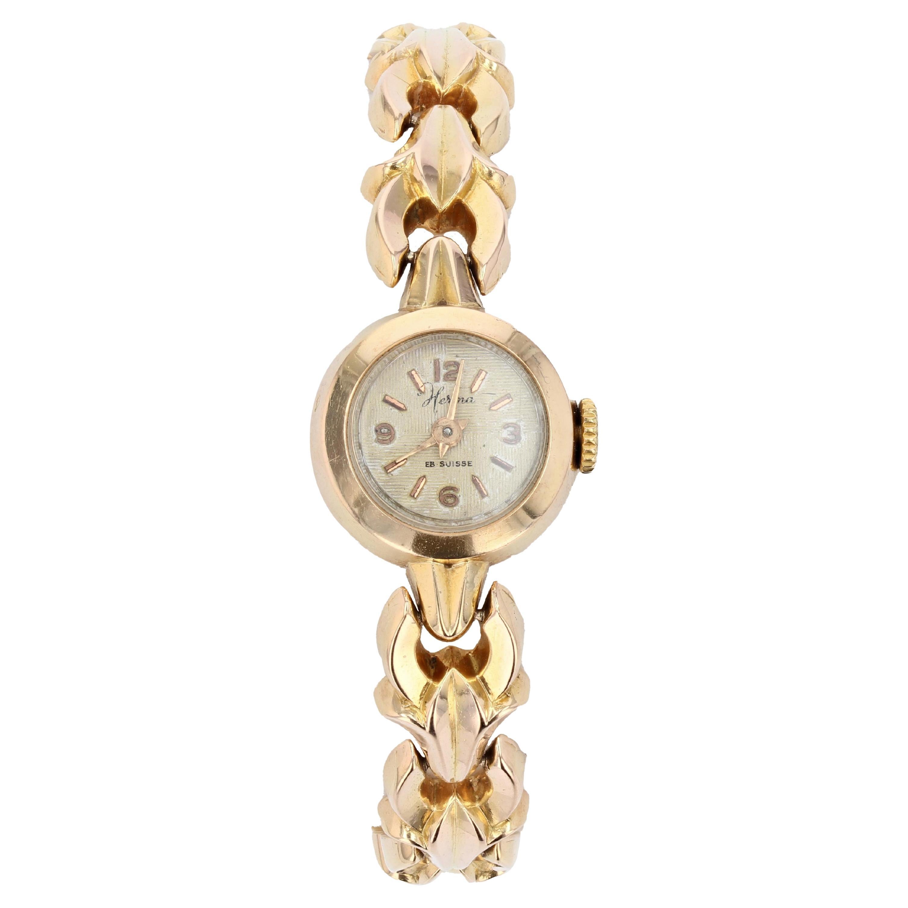 French 1960s 18 Karat Yellow Gold Lady's Retro Wristwatch For Sale