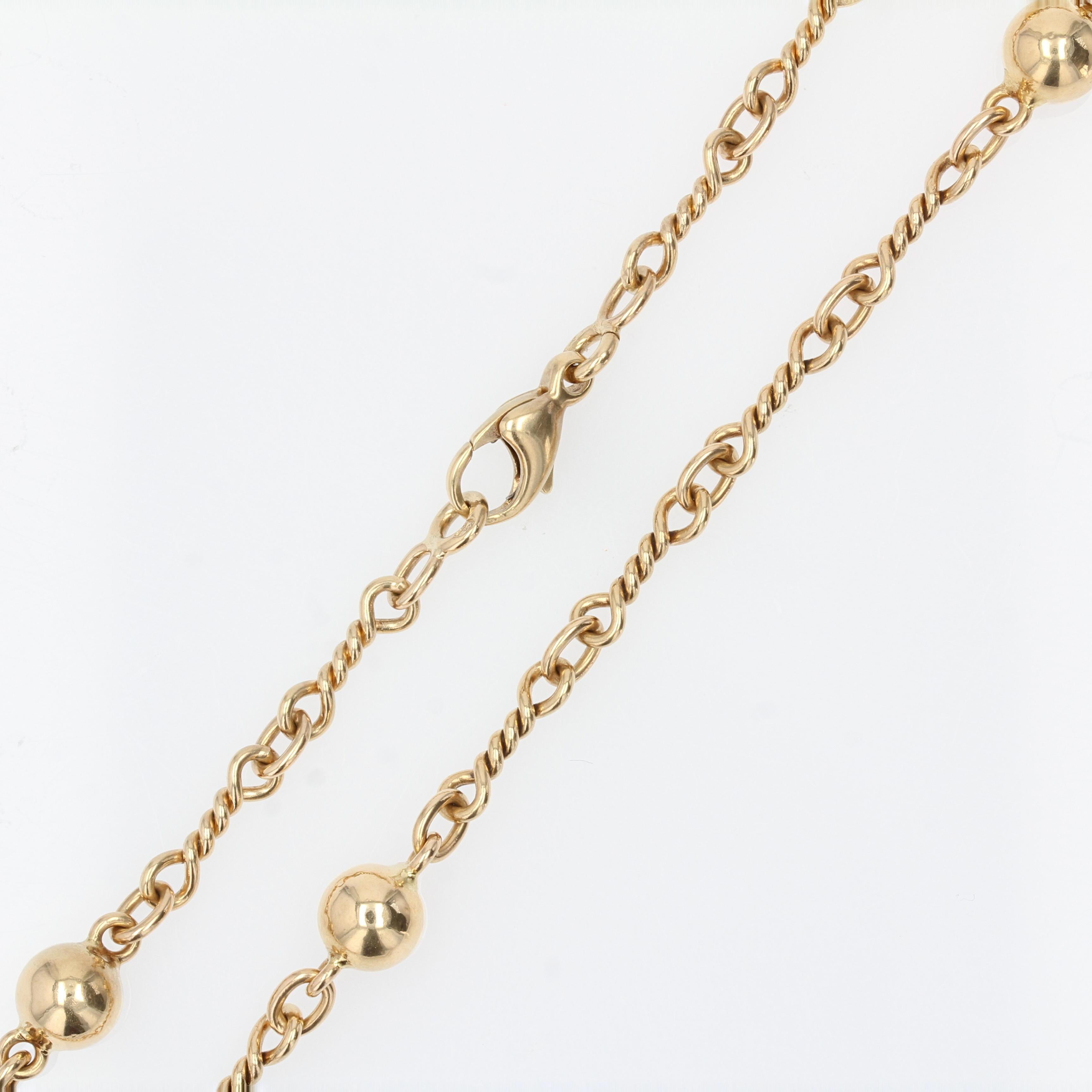 French, 1960s 18 Karat Yellow Gold Pearl Twisted Links Long Necklace For Sale 5
