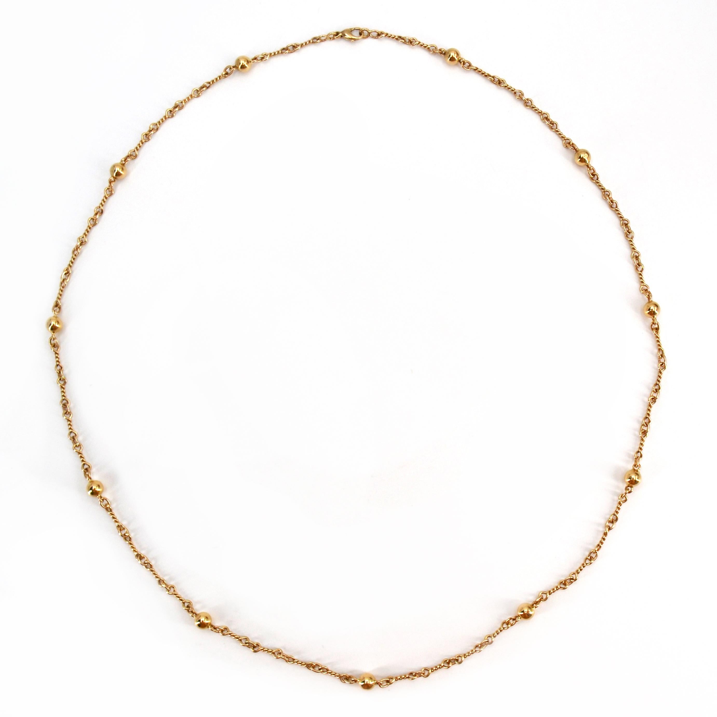 Retro French, 1960s 18 Karat Yellow Gold Pearl Twisted Links Long Necklace For Sale