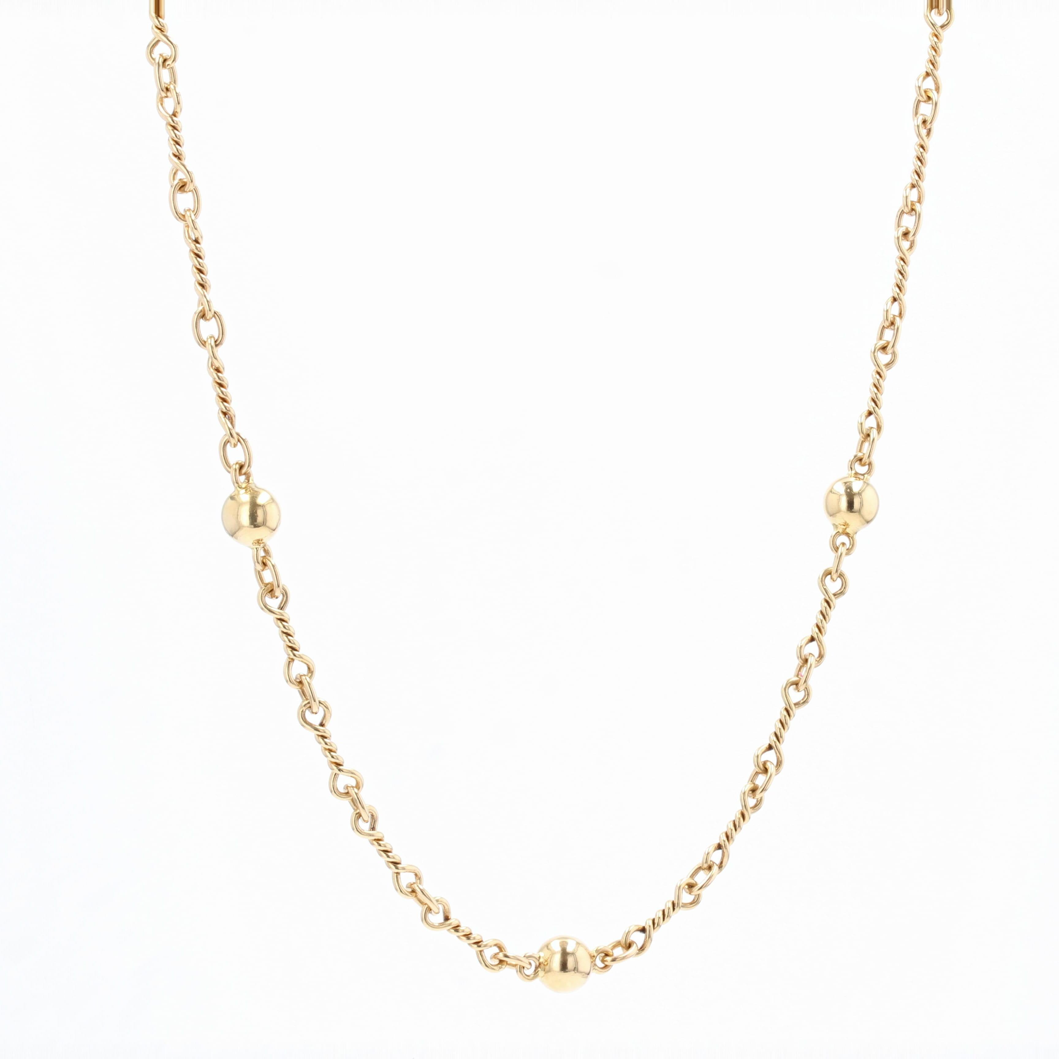 French, 1960s 18 Karat Yellow Gold Pearl Twisted Links Long Necklace In Good Condition For Sale In Poitiers, FR