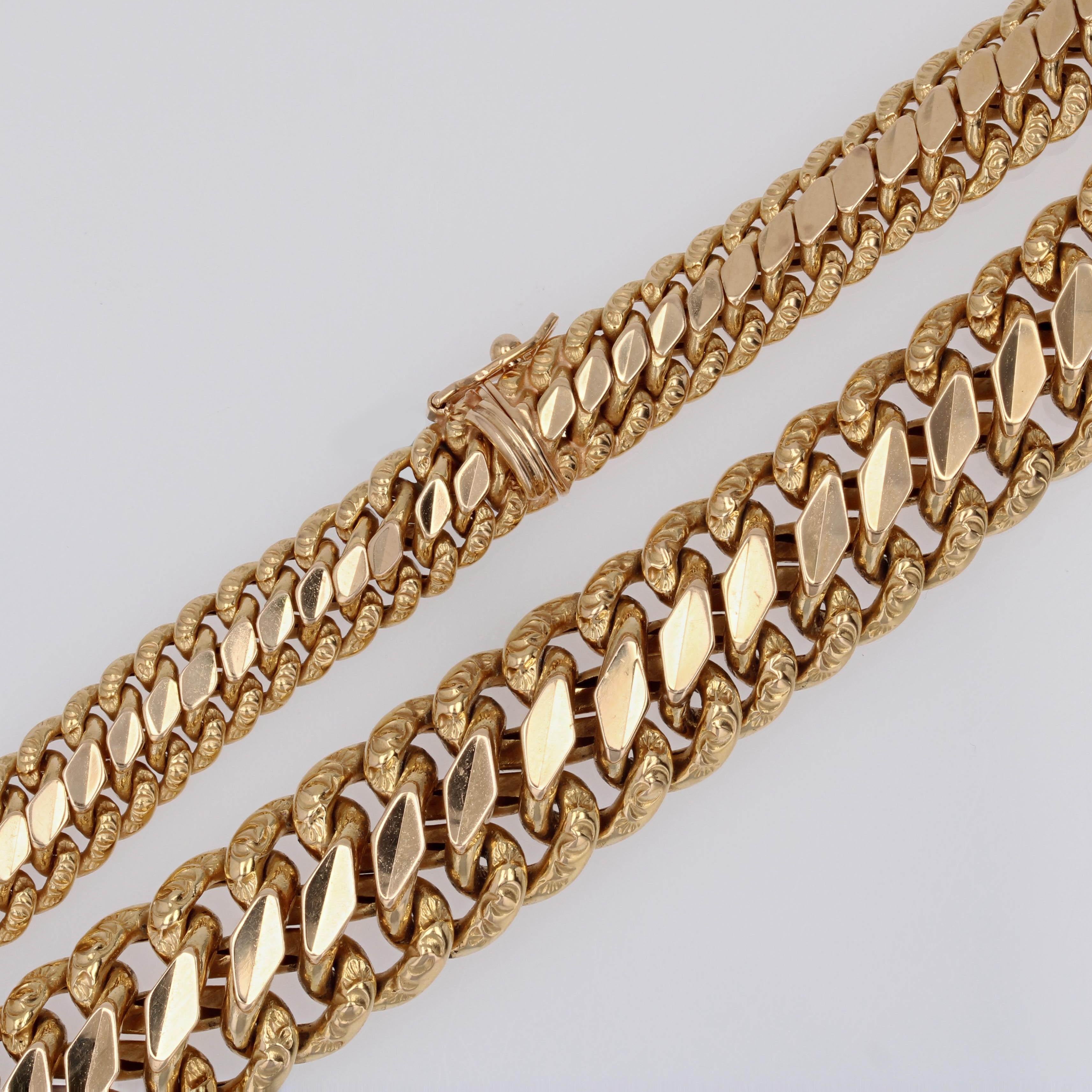 French 1960s 18 Karat Yellow Gold Retro Curb Chain Necklace For Sale 8
