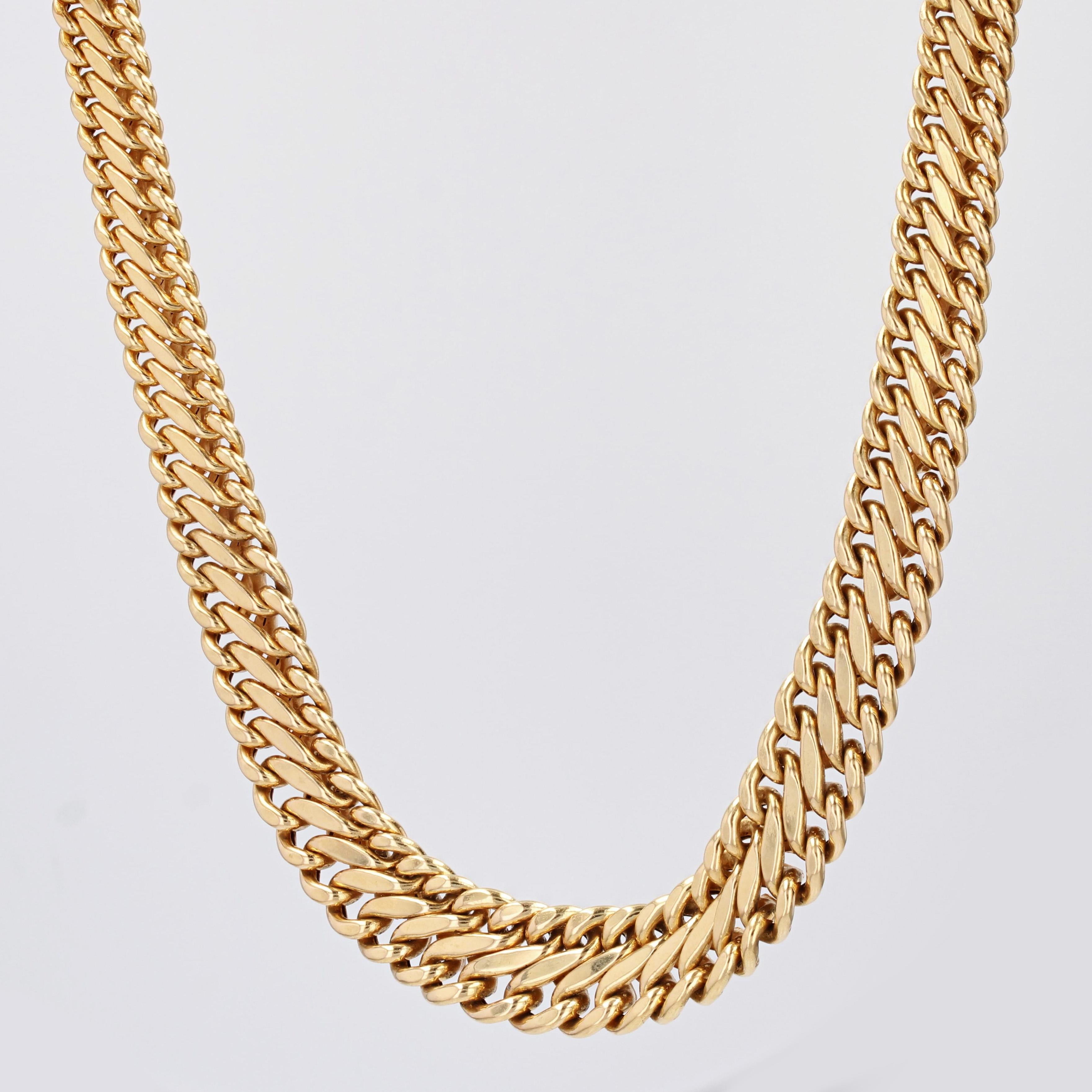 French 1960s 18 Karat Yellow Gold Retro Curb Chain Necklace For Sale 1