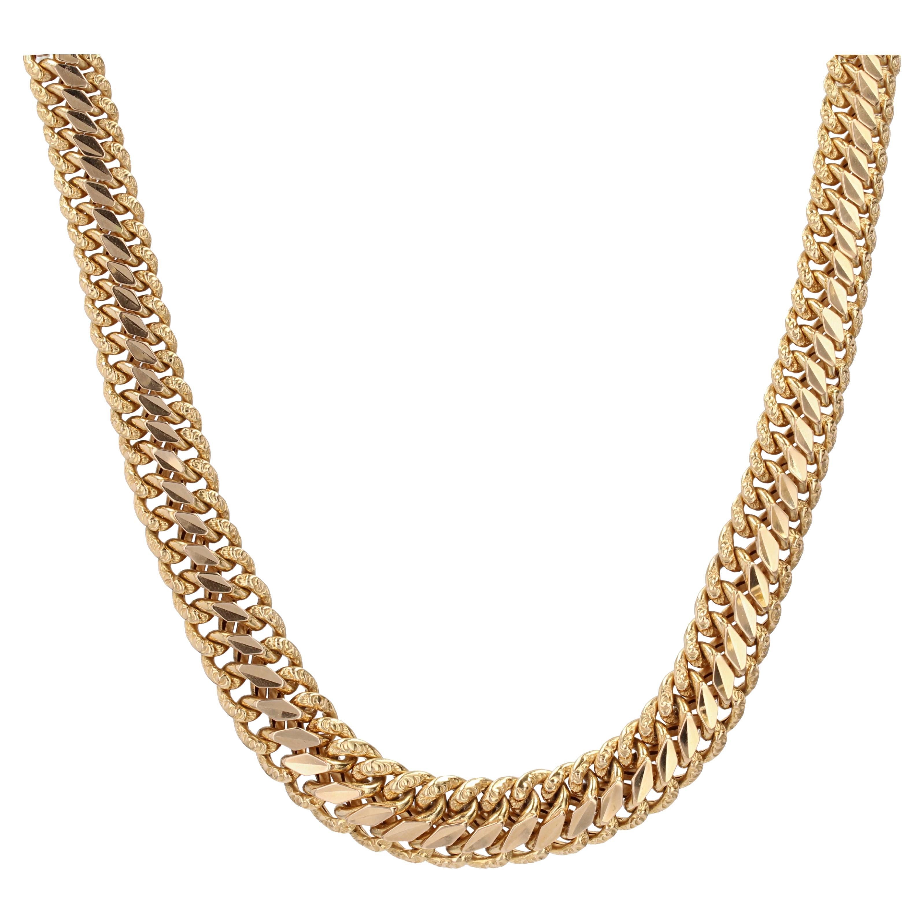 French 1960s 18 Karat Yellow Gold Retro Curb Chain Necklace For Sale