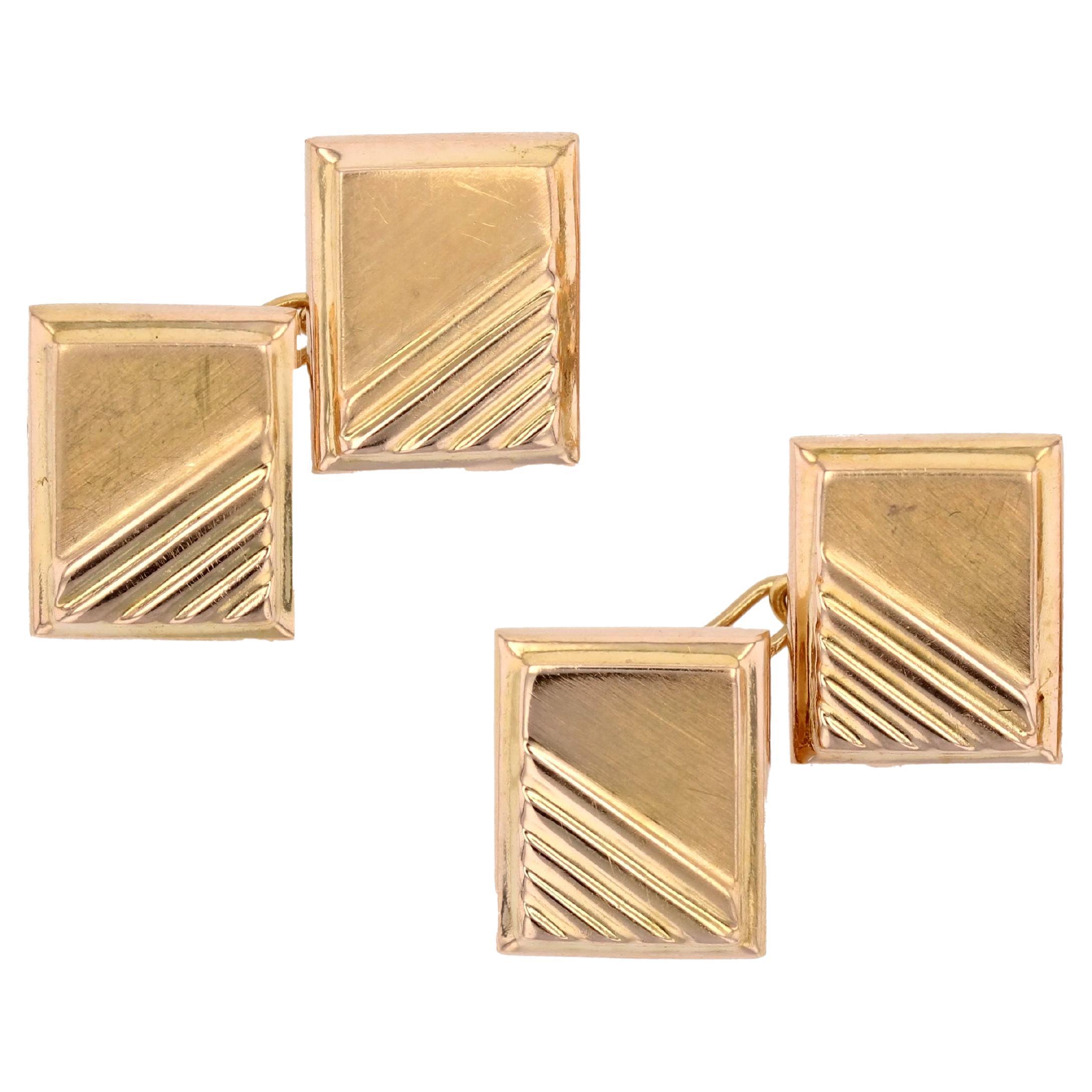 French 1960s 18 Karat Yellow Gold Retro Rectangular Cufflinks