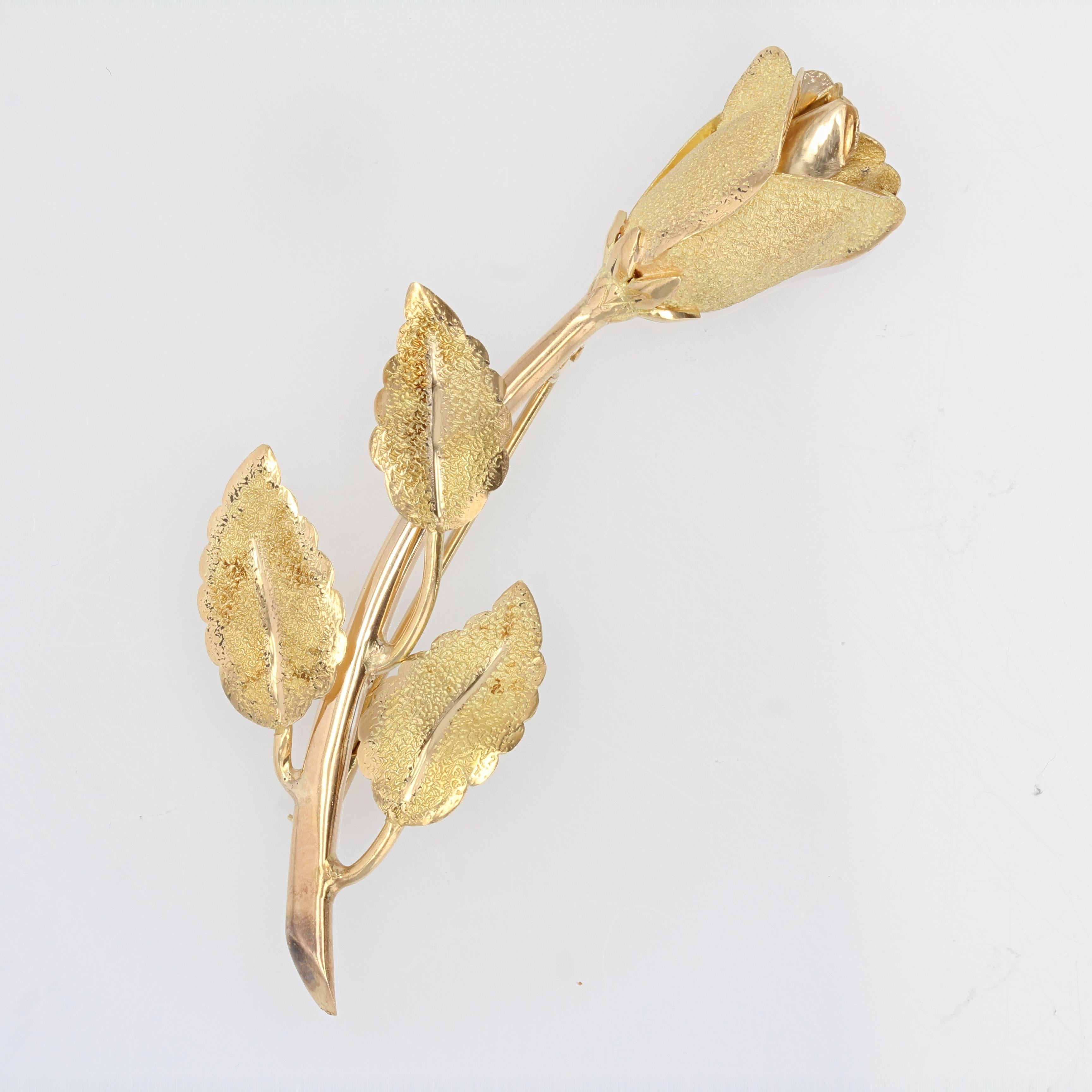 French, 1960s, 18 Karat Yellow Gold Rosebud Brooch 3