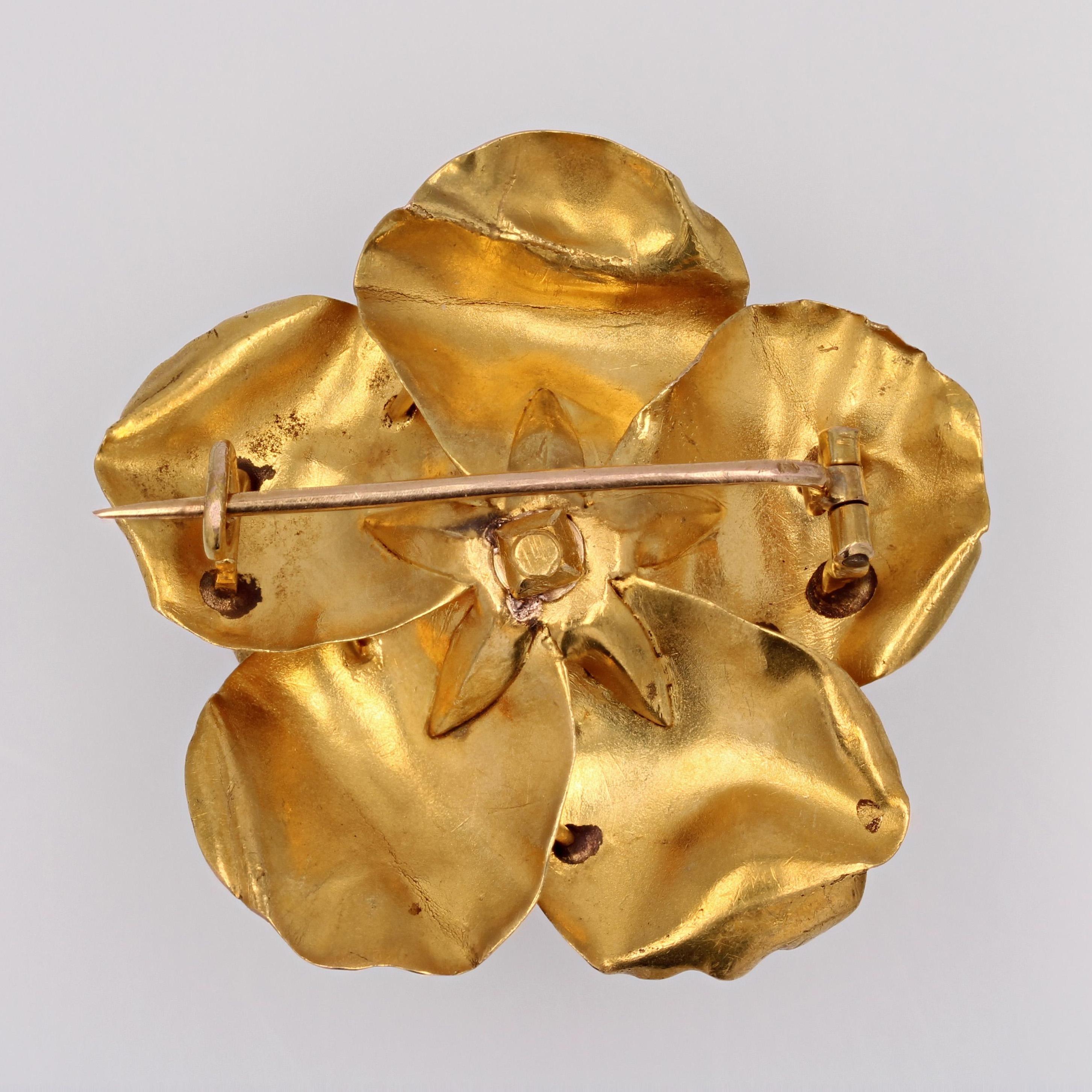 Broche rétro bouton de rose en or jaune 18 carats des années 1960 en vente 7
