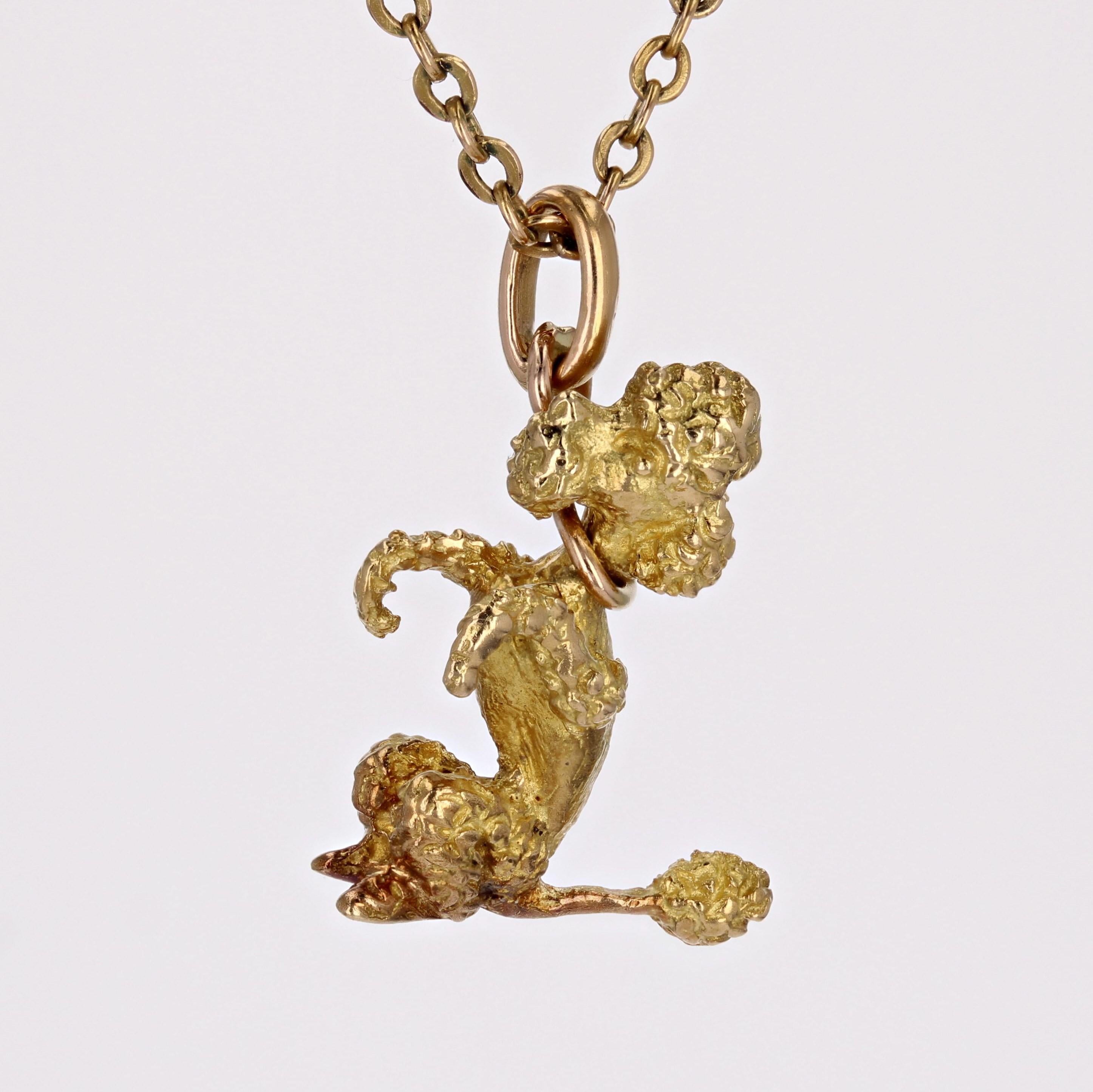 Women's French 1960s 18 Karat Yellow Gold Sitting Poodle Charm Pendant For Sale
