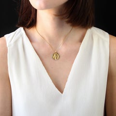 French 1960s 18 Karat Yellow Gold Virgin Mary Augis Medal