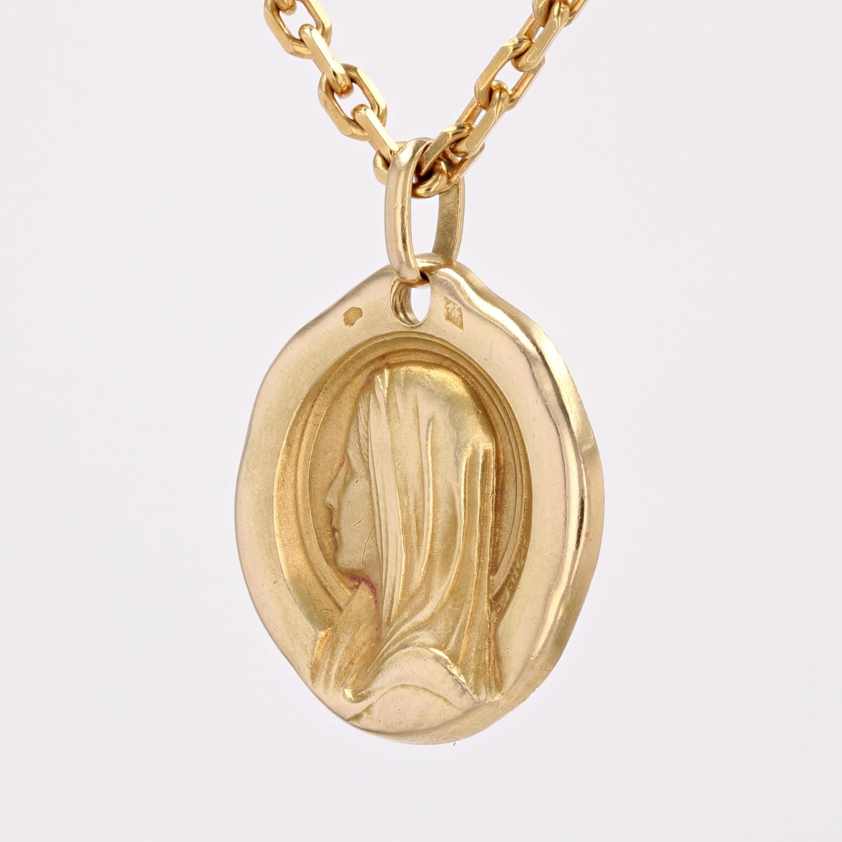 Women's French 1960s 18 Karat Yellow Gold Virgin Mary Augis Medal For Sale