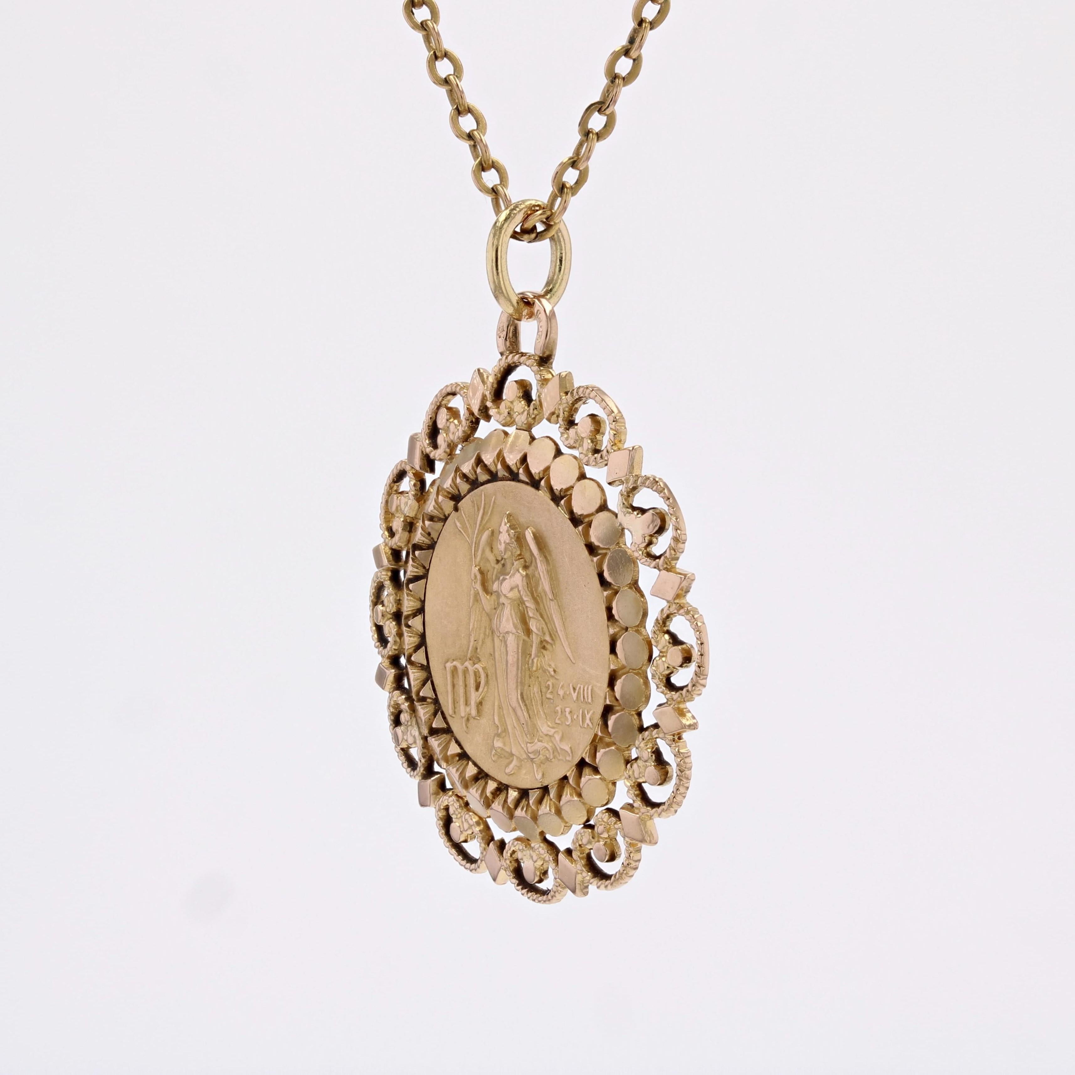 Women's or Men's French 1960s 18 Karat Yellow Gold Zodiac Sign Virgo Medal Pendant For Sale