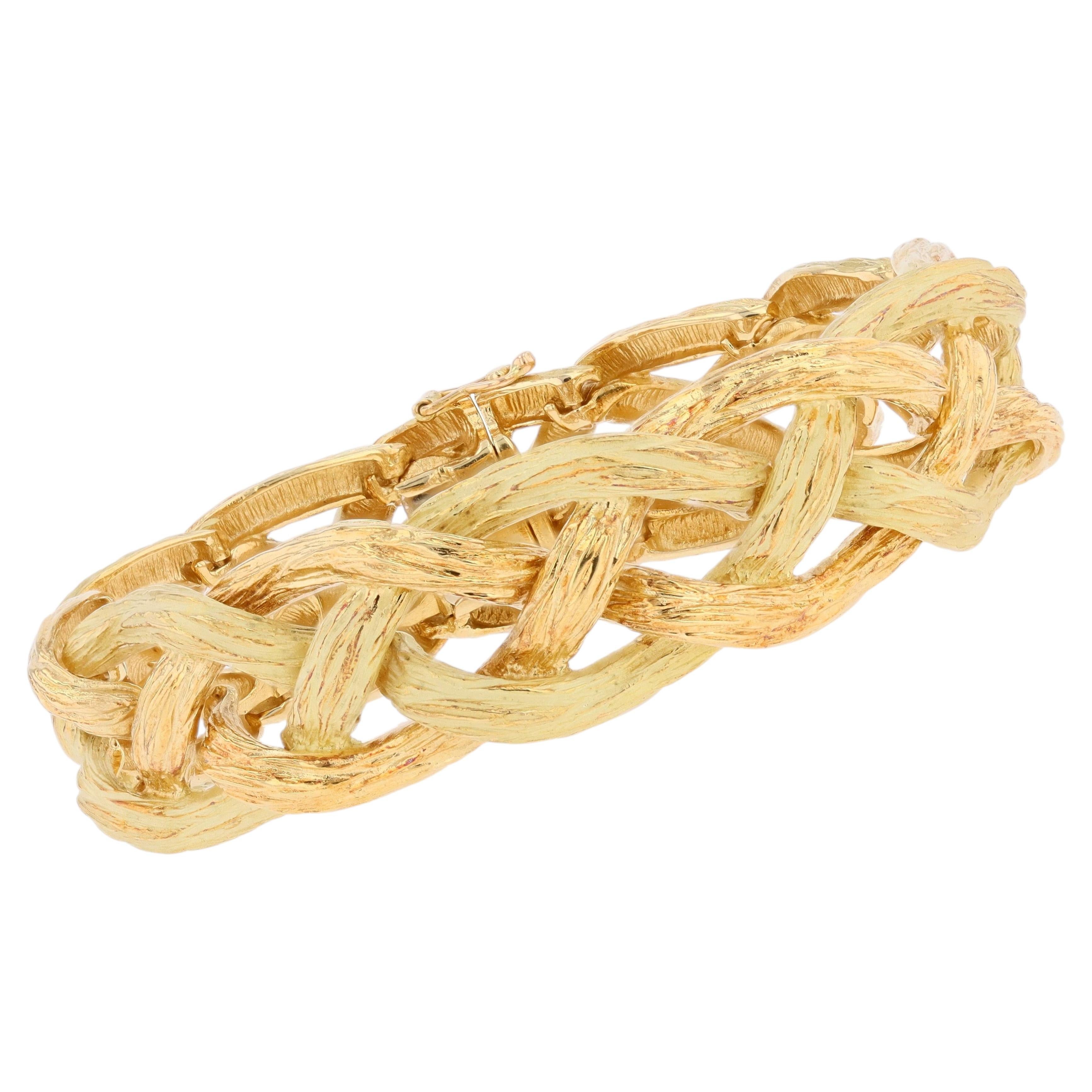 French 1960s 18 Karat Yellow Rose Gold Braided Bracelet