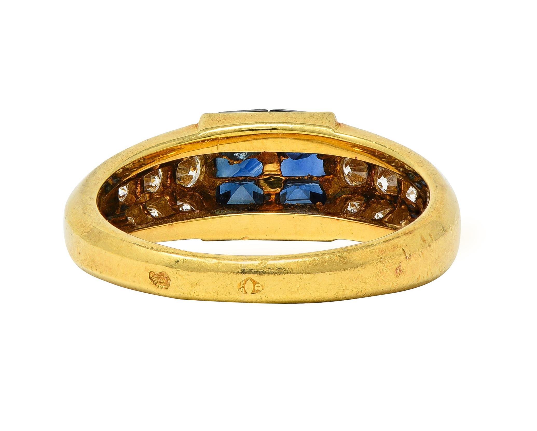 Bague jonc vintage en or jaune 18 carats, diamants et saphir 1,80 carat, France, années 1960 Excellent état - En vente à Philadelphia, PA