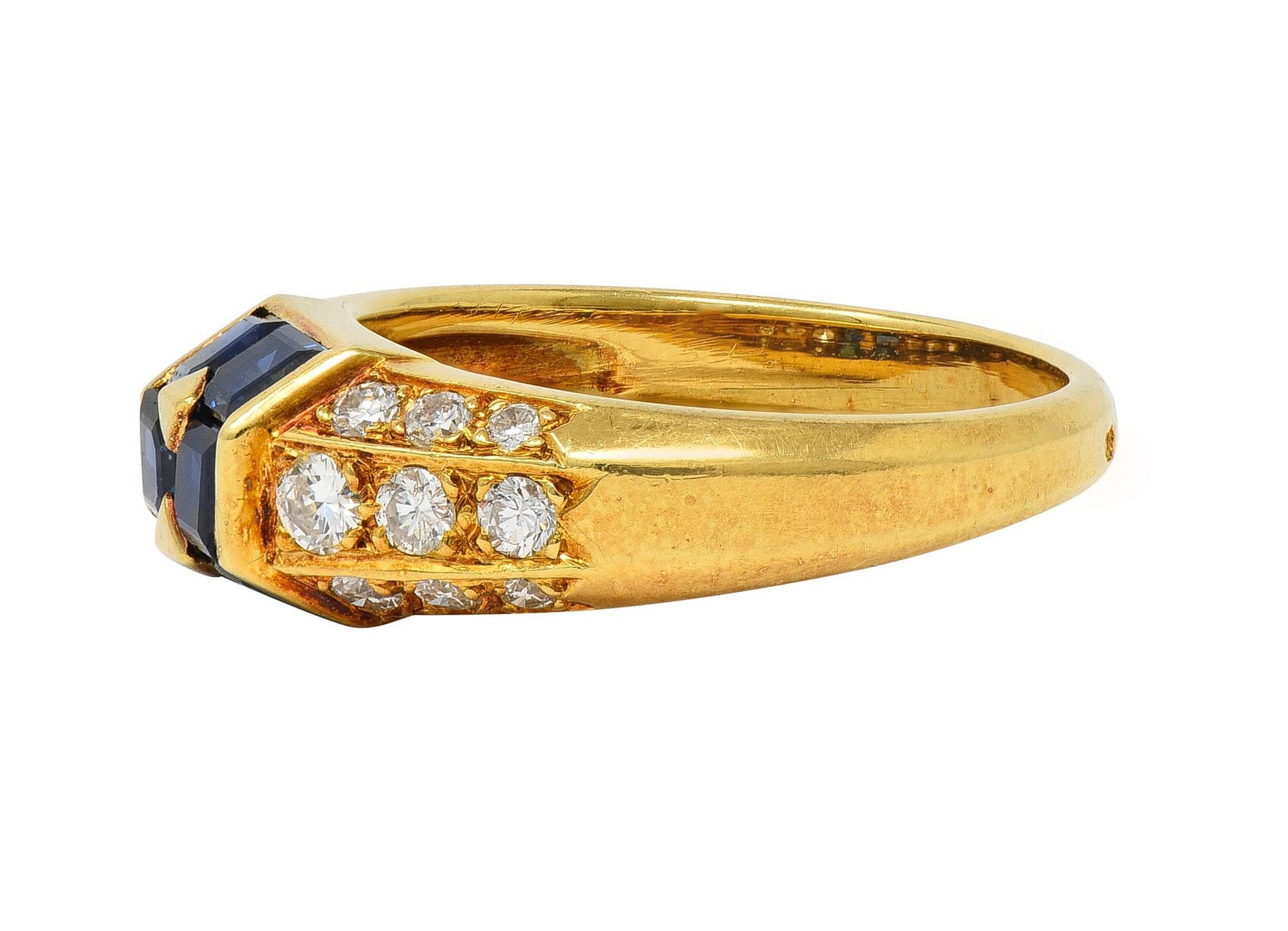Bague jonc vintage en or jaune 18 carats, diamants et saphir 1,80 carat, France, années 1960 Unisexe en vente