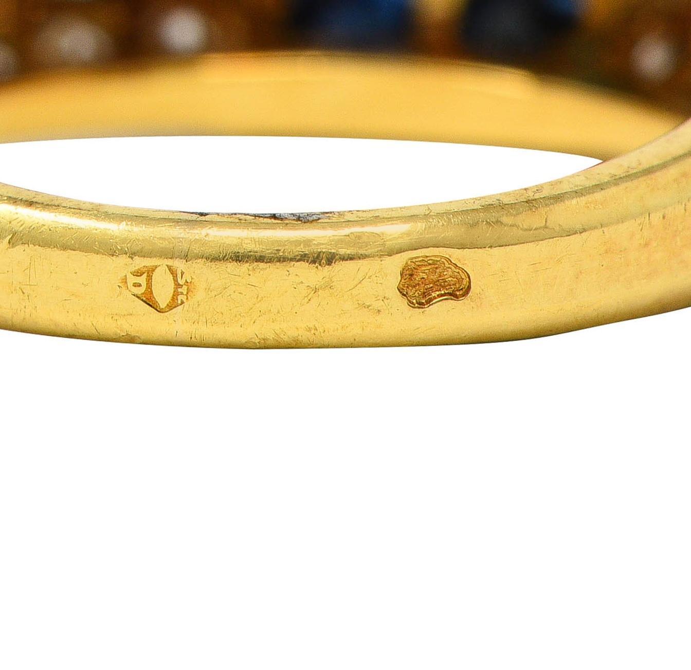 Bague jonc vintage en or jaune 18 carats, diamants et saphir 1,80 carat, France, années 1960 en vente 1