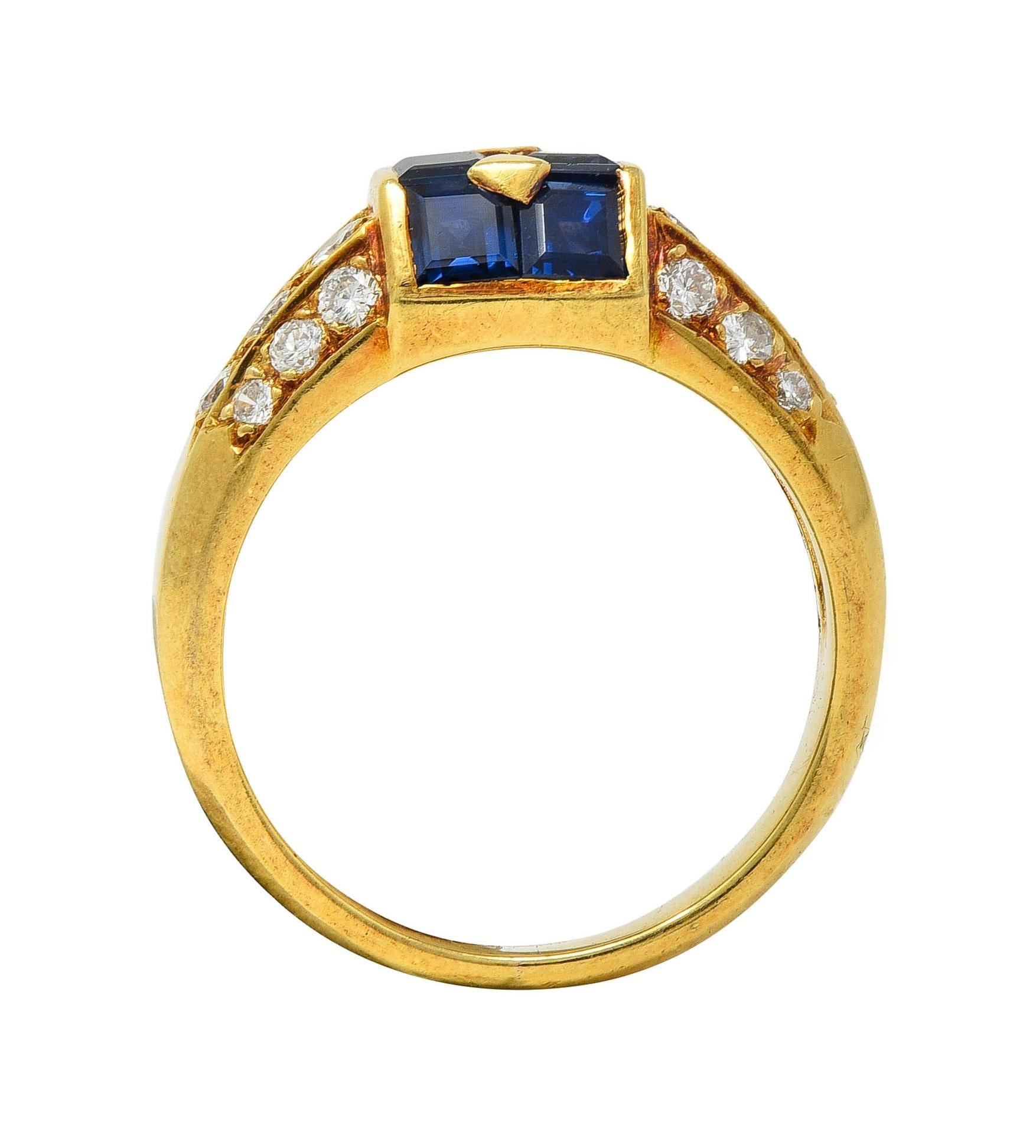 Bague jonc vintage en or jaune 18 carats, diamants et saphir 1,80 carat, France, années 1960 en vente 2