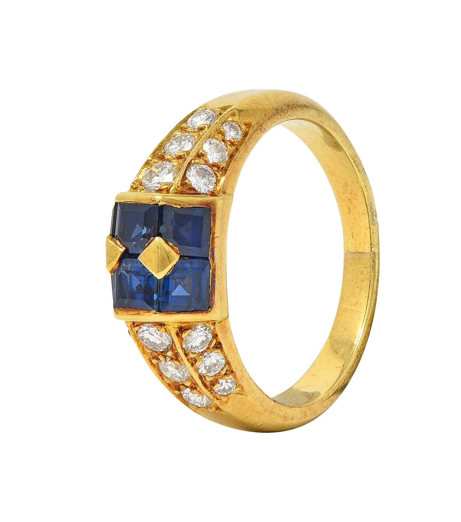 Bague jonc vintage en or jaune 18 carats, diamants et saphir 1,80 carat, France, années 1960 en vente 3