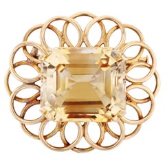 Spilla a fiore in oro giallo 18 carati francese del 1960 con 20 carati di citrino