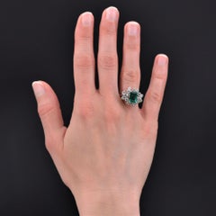 French 1960s 2, 09 Carat Emerald Diamonds 18 Karat White Gold Cocktail Ring