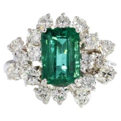 French 1960s 2, 09 Carat Emerald Diamonds 18 Karat White Gold Cocktail Ring