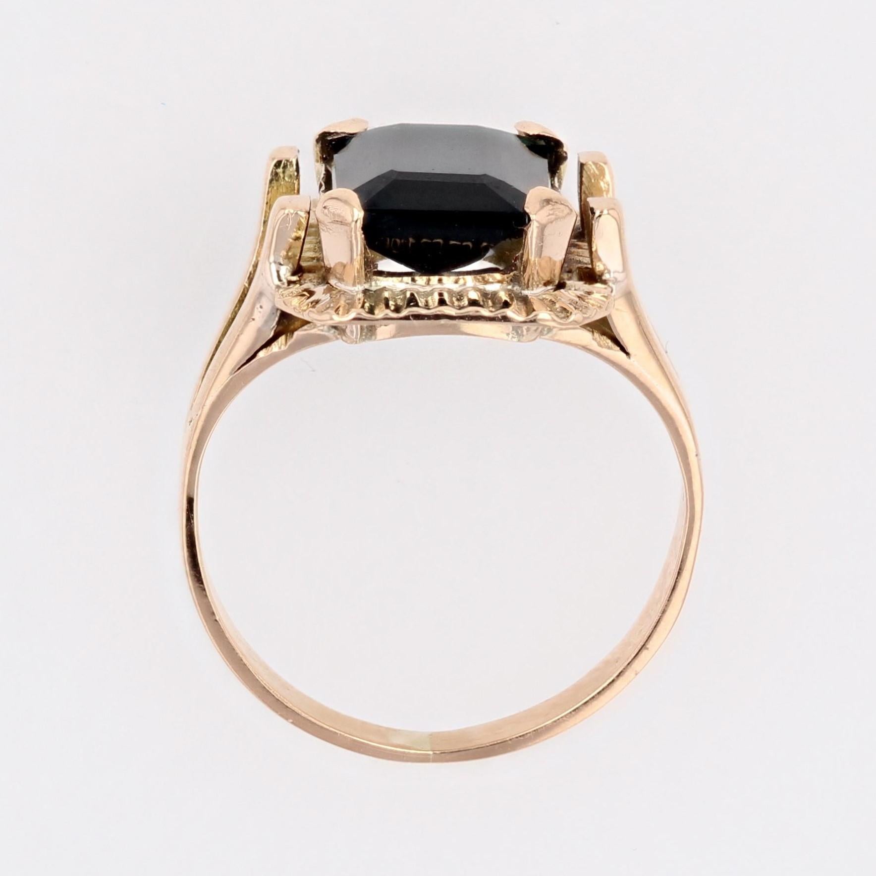 French 1960s 2.60 Carat Tourmaline Indigolite 18 Karat Rose Gold Retro Ring For Sale 8