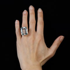 Französischer 1960er Jahre 29 Karat Aquamarin 18 Karat Rose Gold Ring