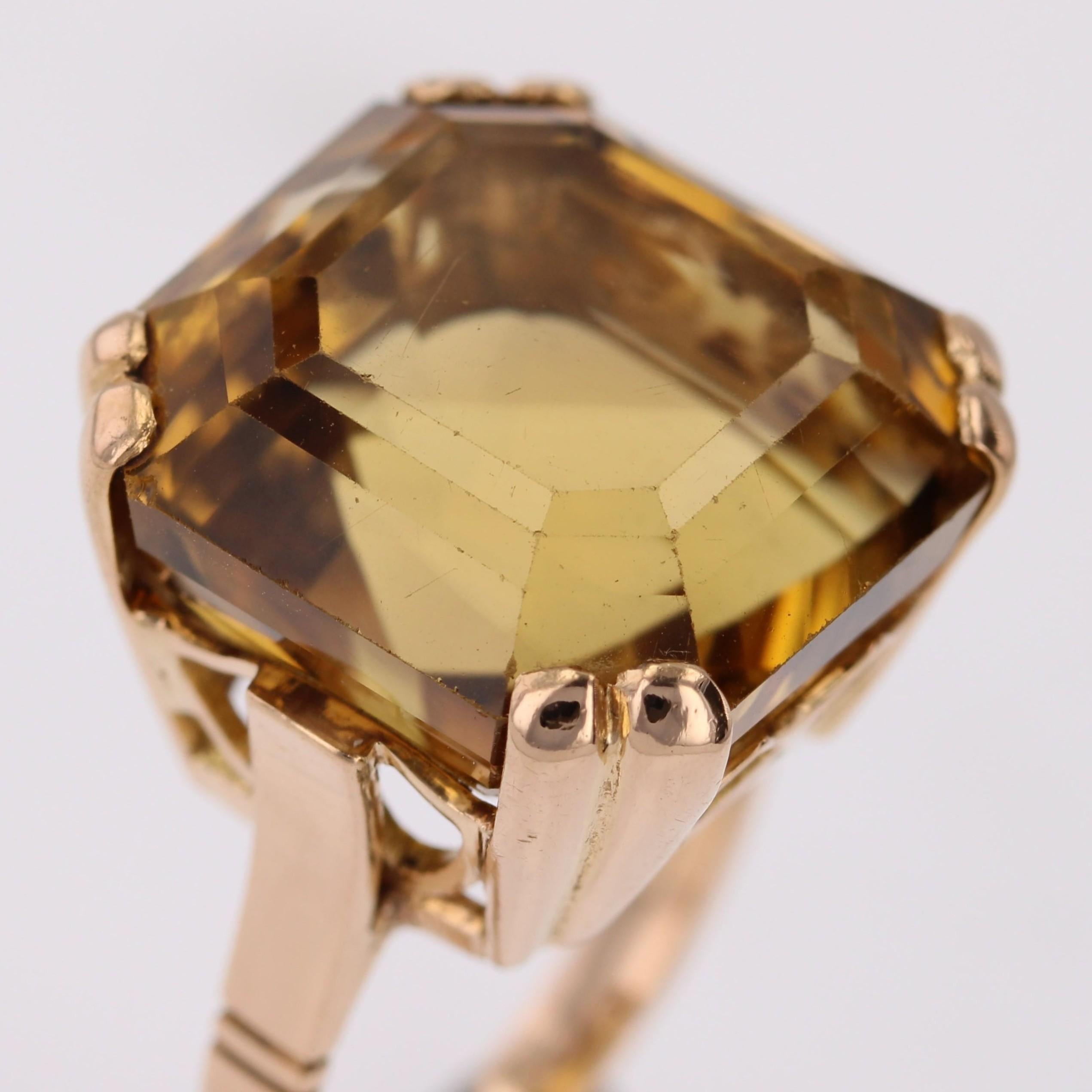 Französischer 1960er Jahre 31 Karat Citrin 18 Karat Rose Gold Retro Cocktail Ring im Angebot 6