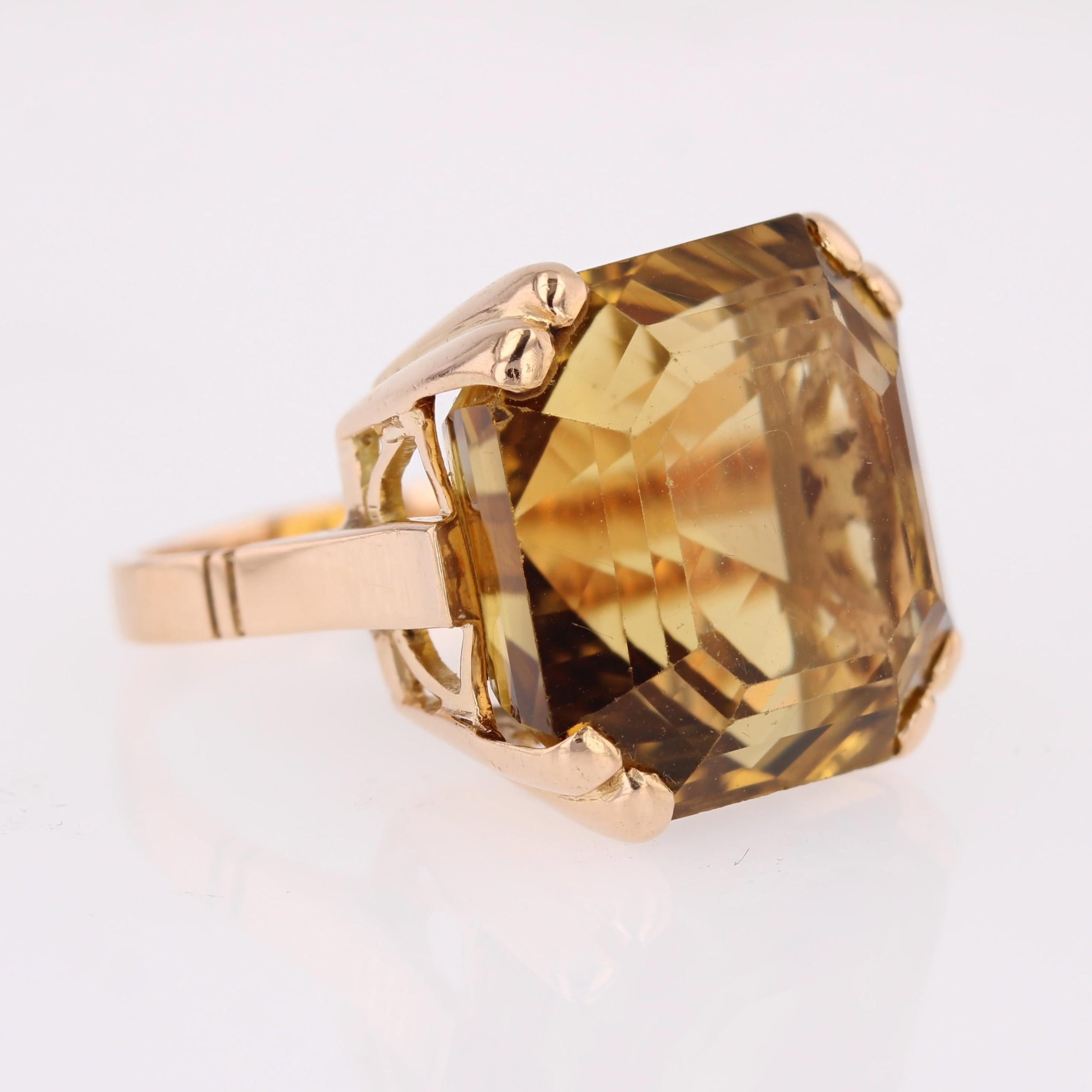 Französischer 1960er Jahre 31 Karat Citrin 18 Karat Rose Gold Retro Cocktail Ring im Angebot 7