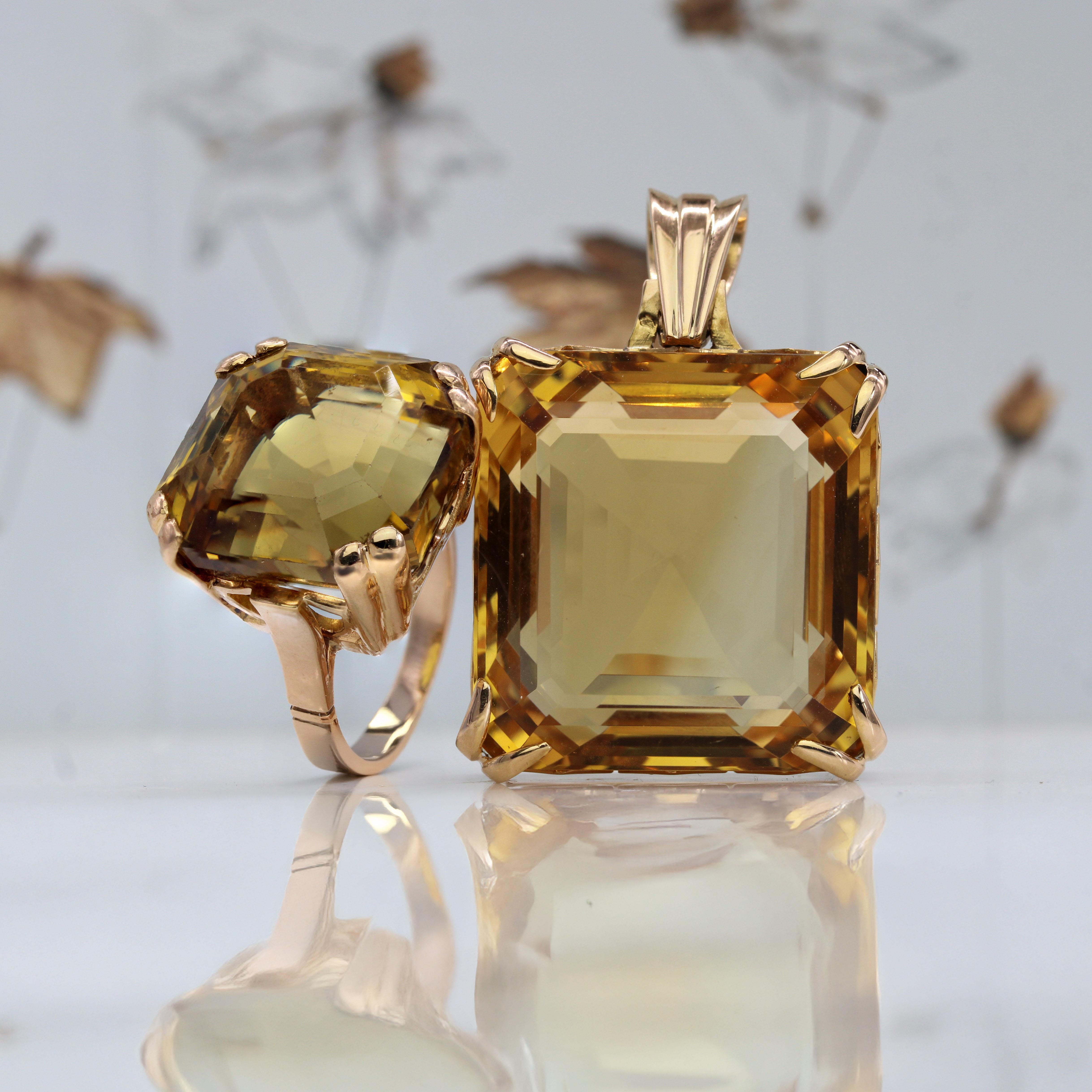 Französischer 1960er Jahre 31 Karat Citrin 18 Karat Rose Gold Retro Cocktail Ring im Angebot 10