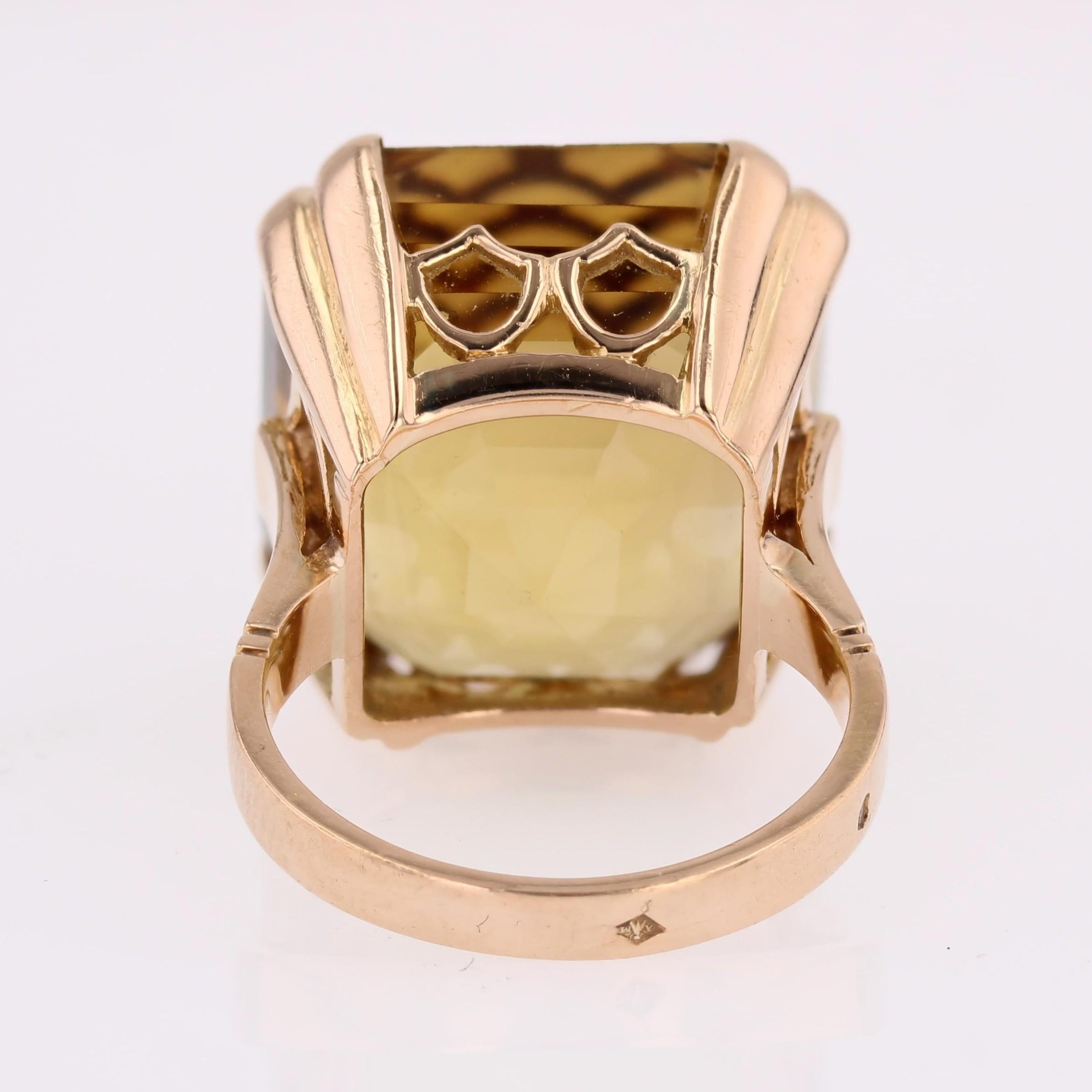 Französischer 1960er Jahre 31 Karat Citrin 18 Karat Rose Gold Retro Cocktail Ring im Angebot 12