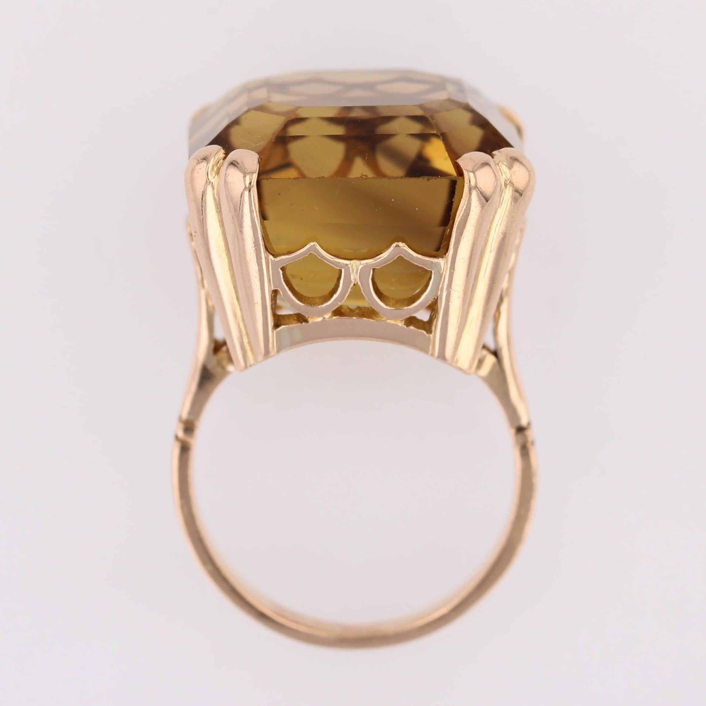 Französischer 1960er Jahre 31 Karat Citrin 18 Karat Rose Gold Retro Cocktail Ring im Angebot 13