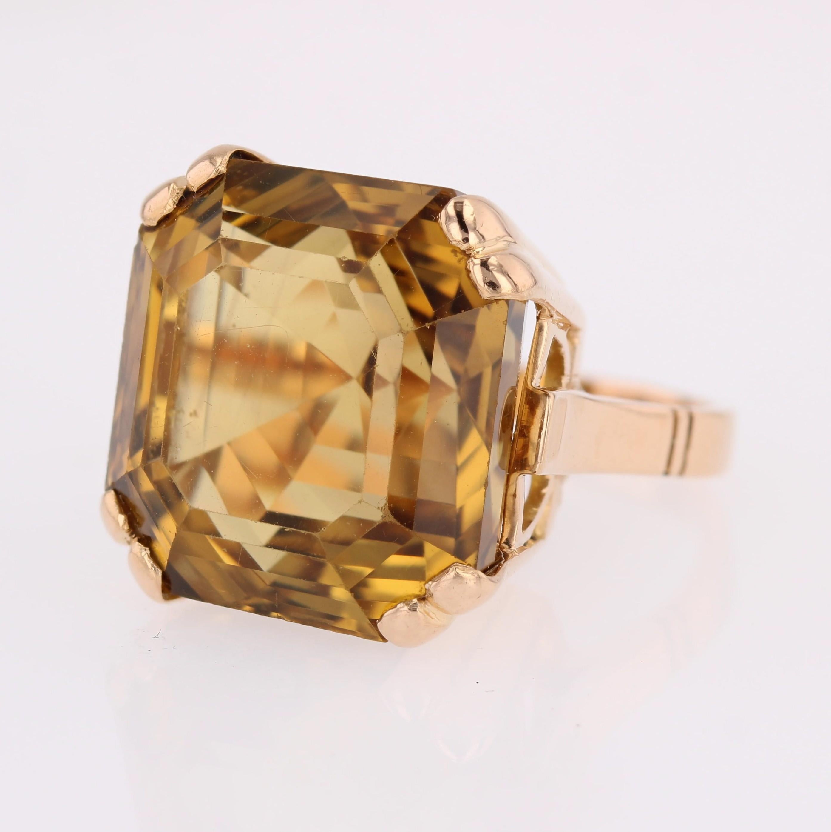 Französischer 1960er Jahre 31 Karat Citrin 18 Karat Rose Gold Retro Cocktail Ring im Angebot 4