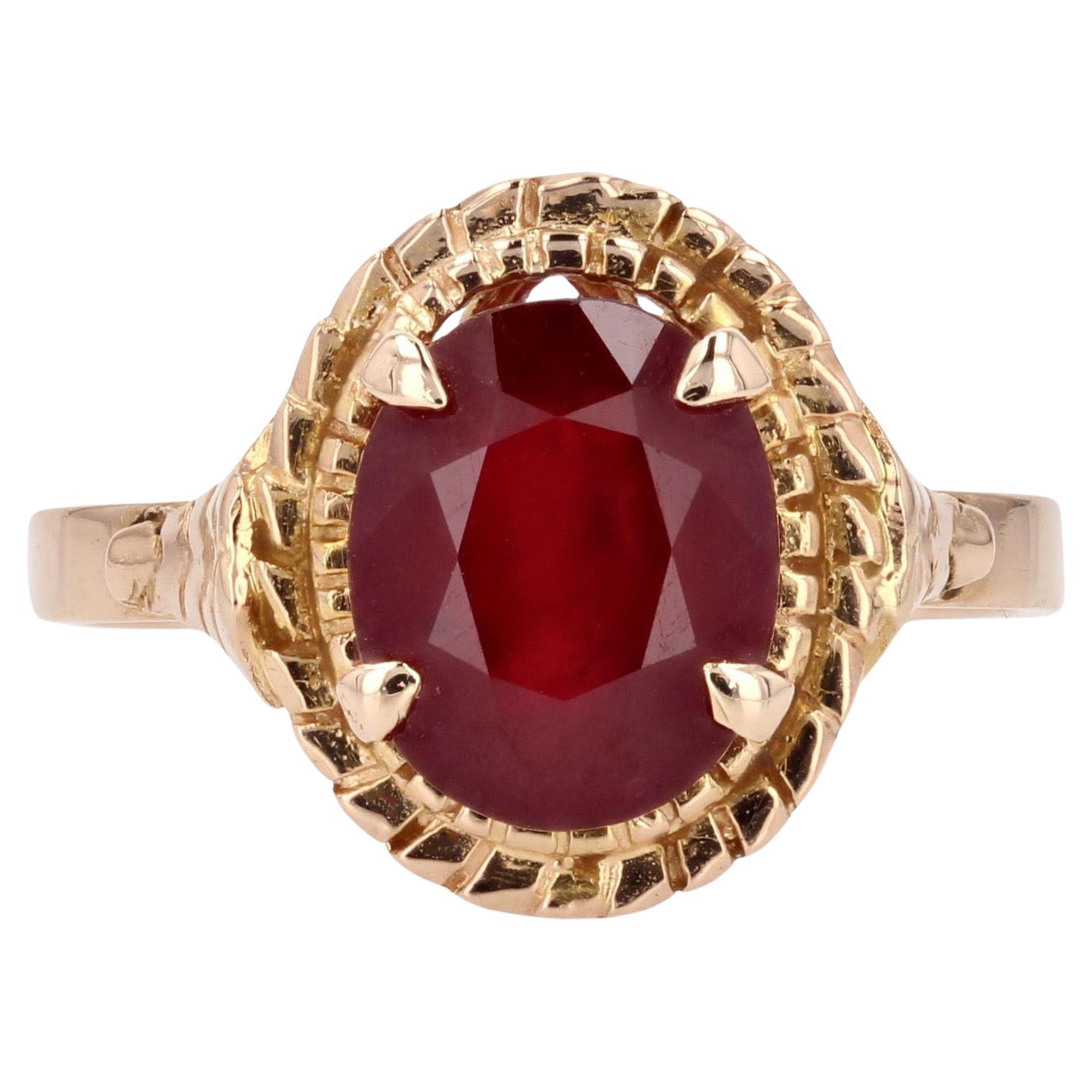 French 1960s 3.10 Carats Ruby 18 Karat Rose Gold Ring For Sale