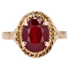 French 1960s 3.10 Carats Ruby 18 Karat Rose Gold Ring