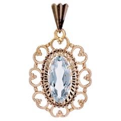 French 1960s 3.20 Carats Aquamarine 18 Karat Yellow Gold Pendant