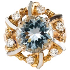 French 1960s 3.25 Carat Aquamarine 18 Karat Rose Gold Ring