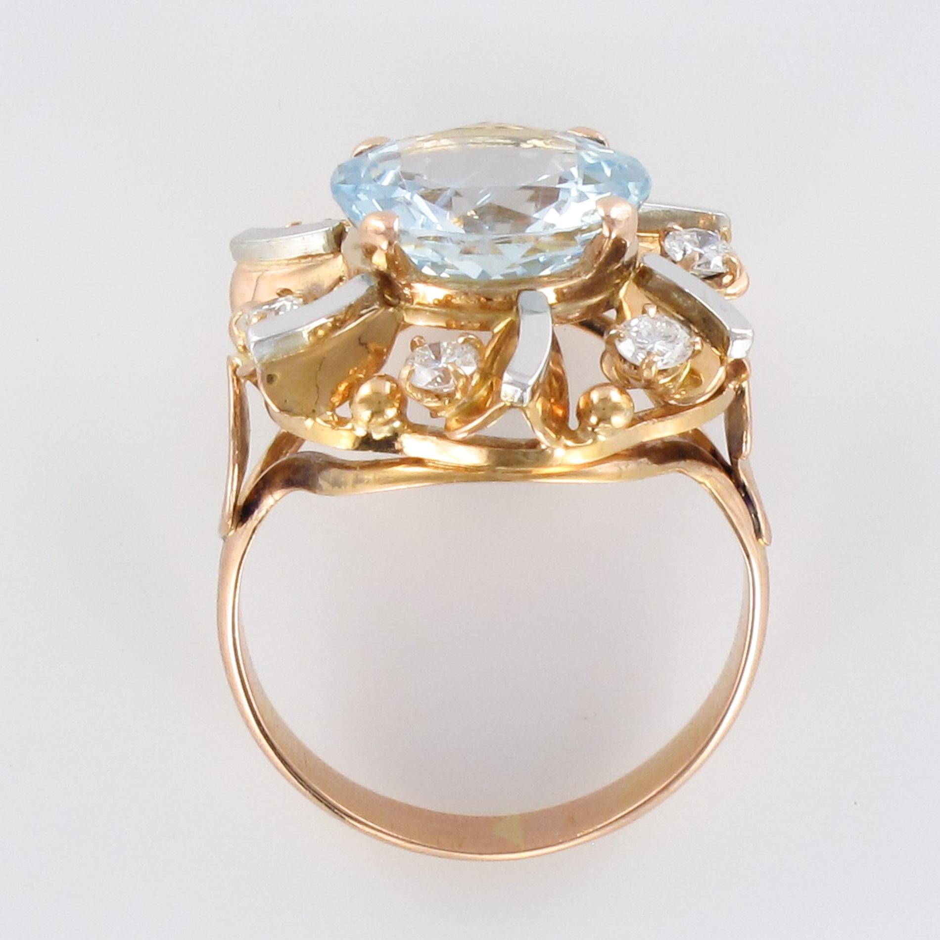 French 1960s 3.25 Carat Aquamarine 18 Karat Rose Gold Ring 13