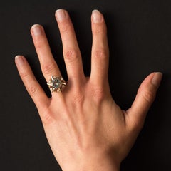 French 1960s 3.25 Carat Aquamarine 18 Karat Rose Gold Ring