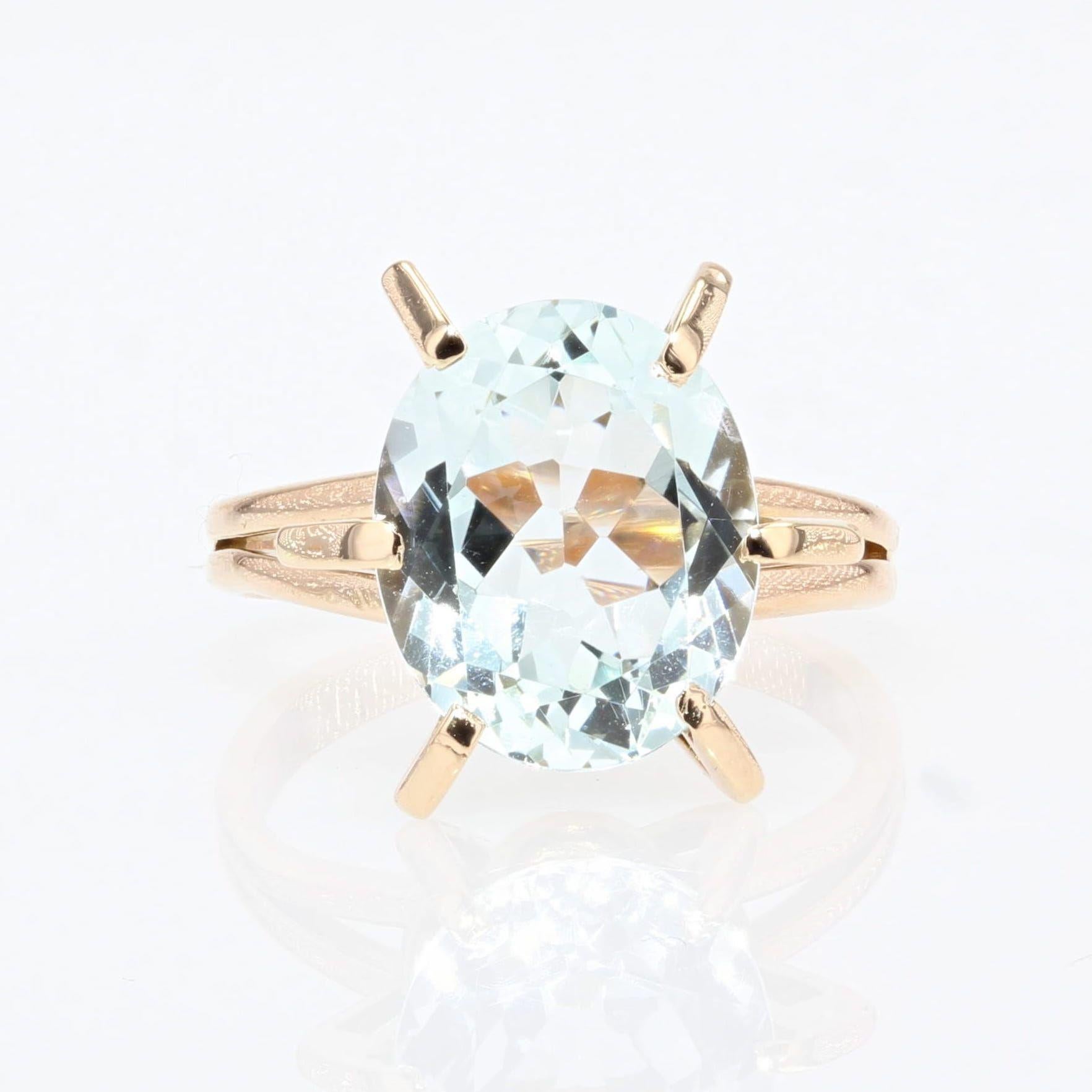Französischer 1960er Jahre 4,10 Karat Aquamarin 18 Karat Gelbgold Ring 6