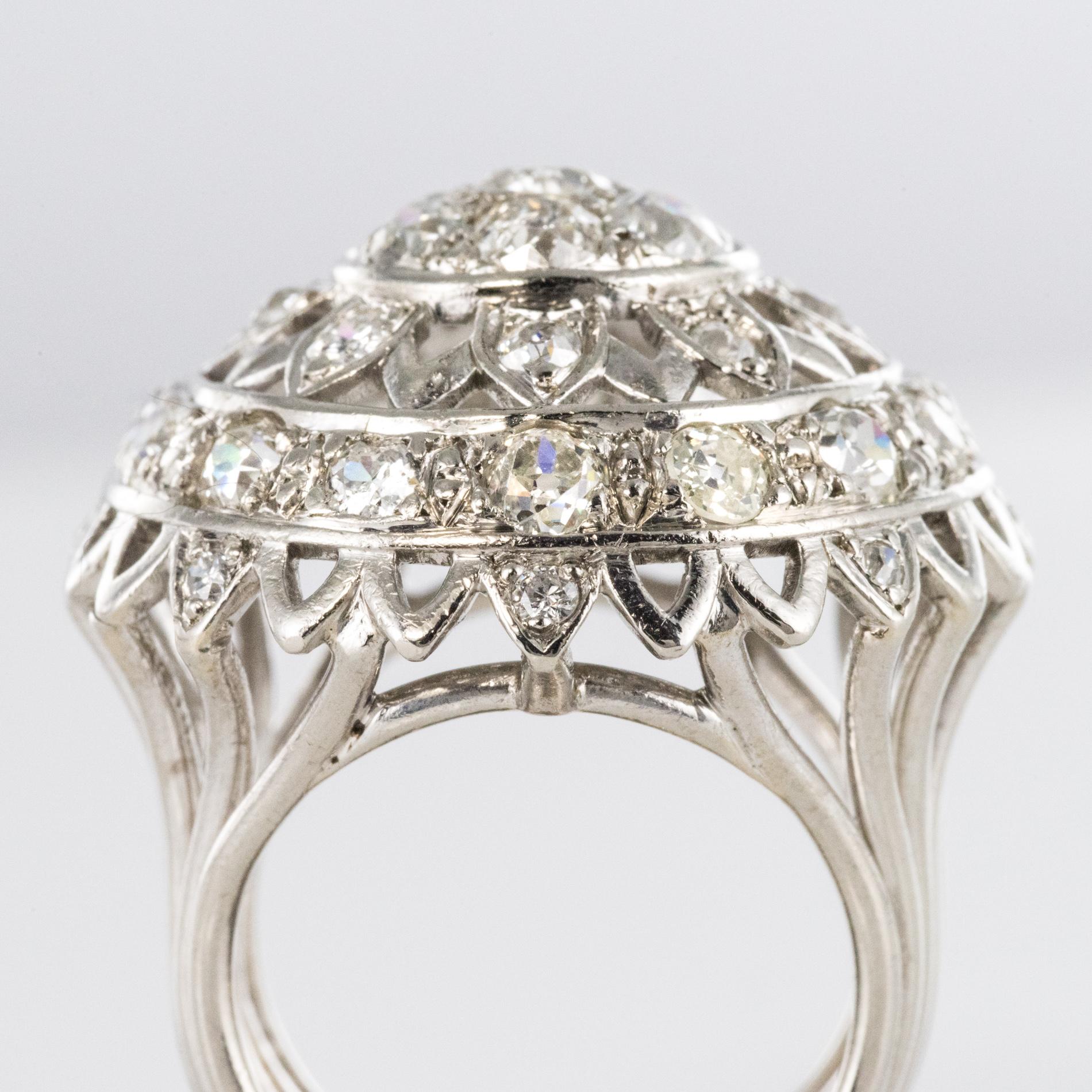 Women's French 1960s 4.20 Carat Diamonds 18 Karat White Gold Cocktail Ring For Sale
