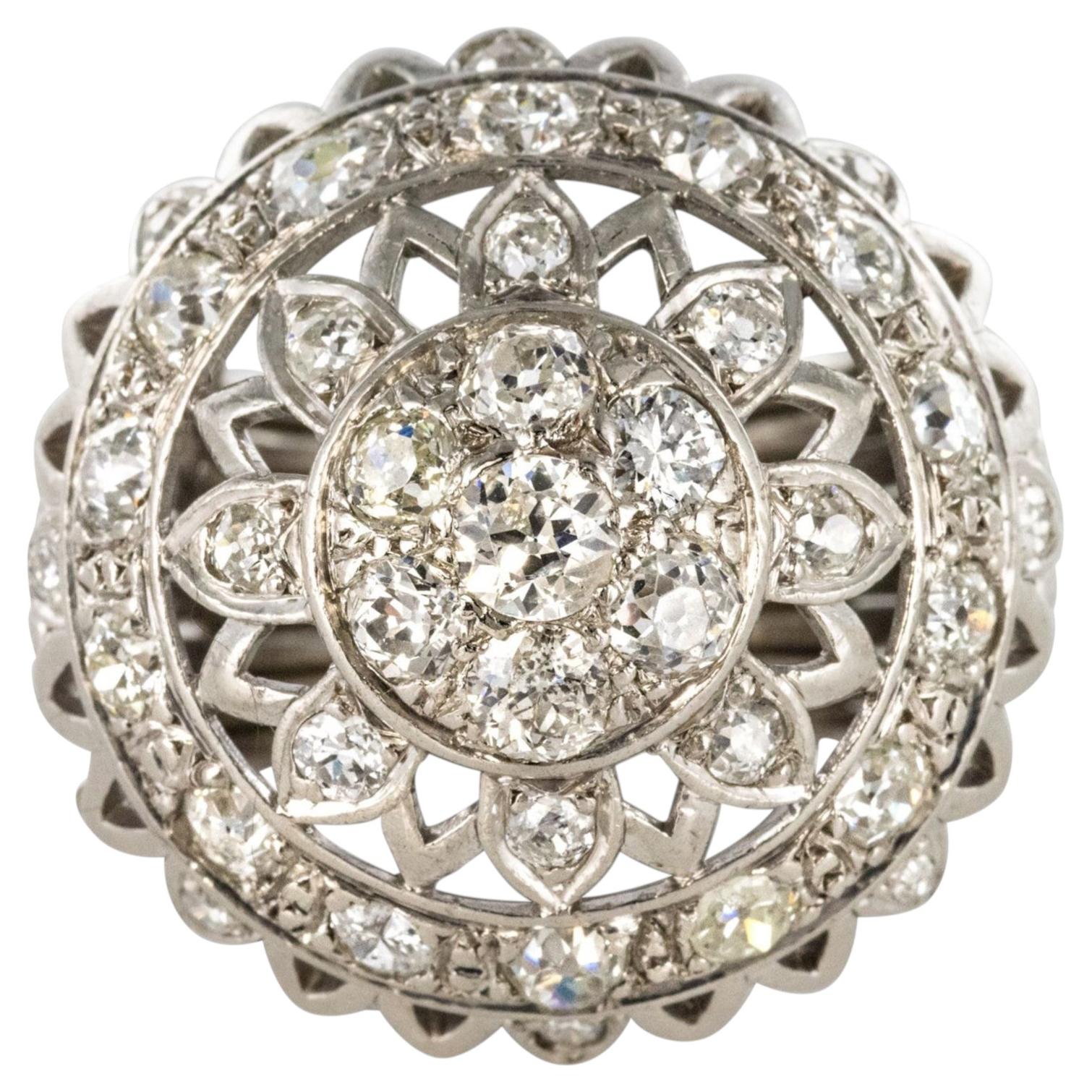 Bague cocktail en or blanc 18 carats avec diamants de 4,20 carats, France, annes 1960
