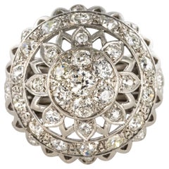 French 1960s 4.20 Carat Diamonds 18 Karat White Gold Cocktail Ring