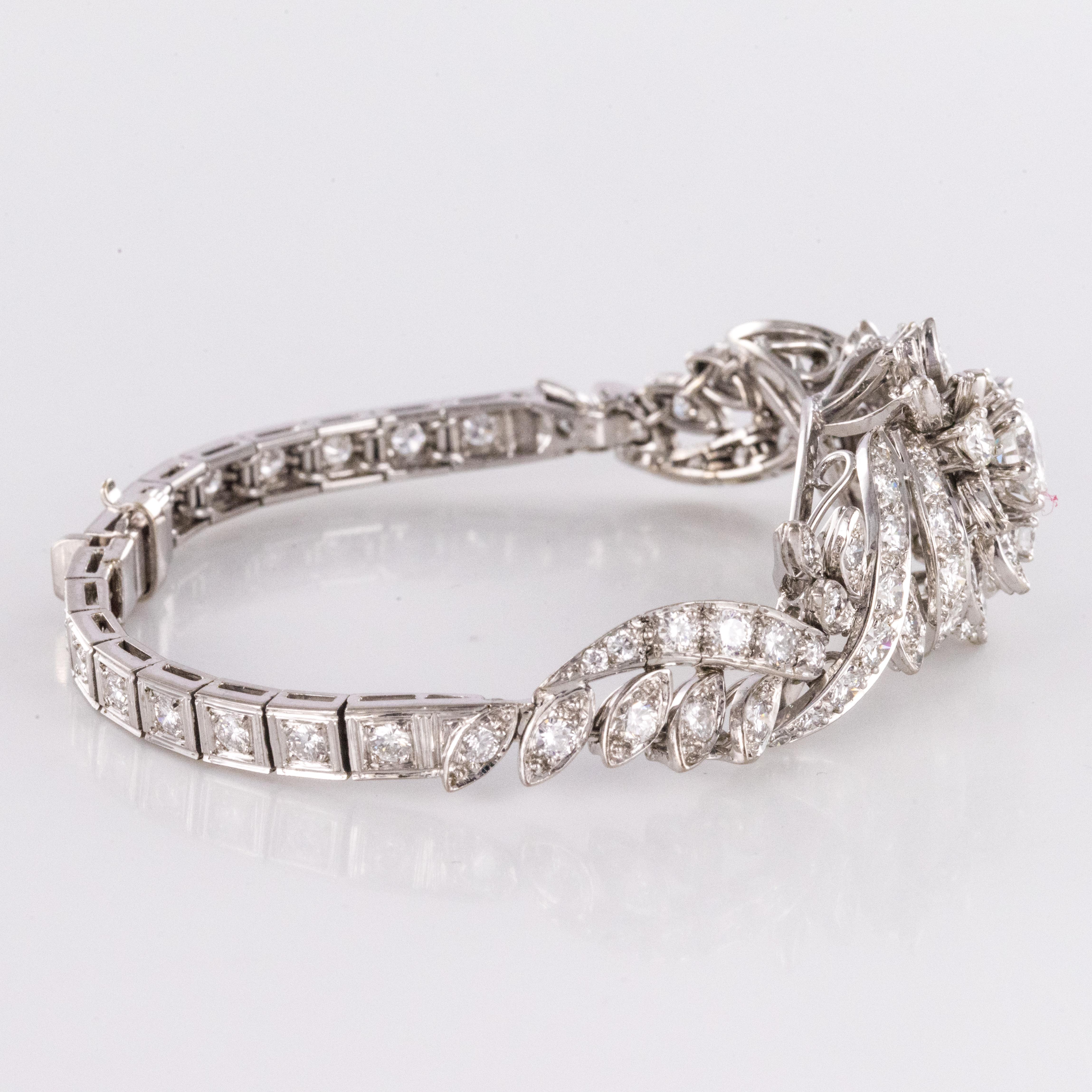 Bracelet franais des annes 1960 en or blanc 18 carats avec diamants de 4,40 carats en vente 8