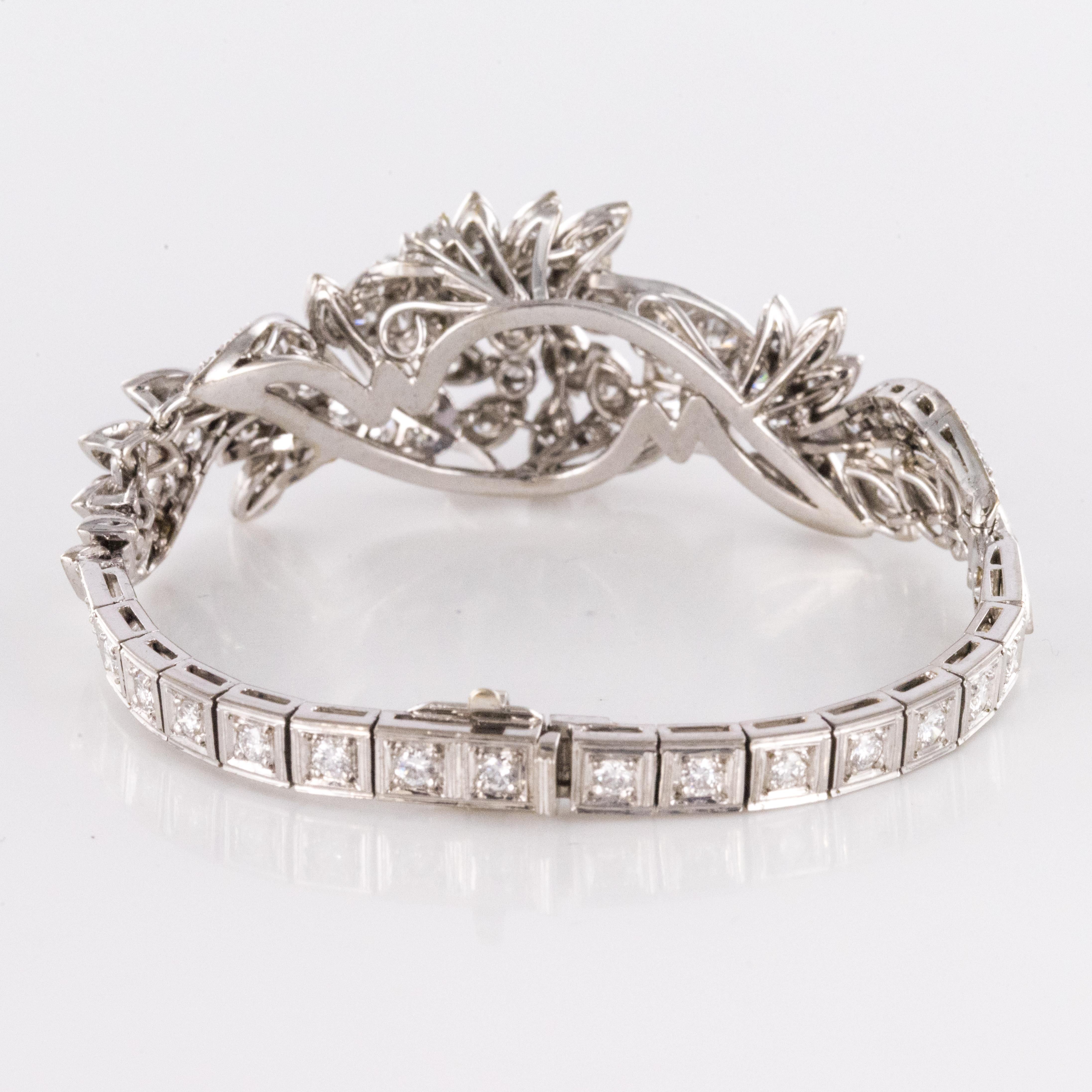 Bracelet franais des annes 1960 en or blanc 18 carats avec diamants de 4,40 carats en vente 9