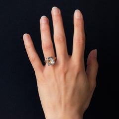 French 1960s 4.60 Carat Aquamarine 18 Karat Yellow Gold Retro Setting Ring