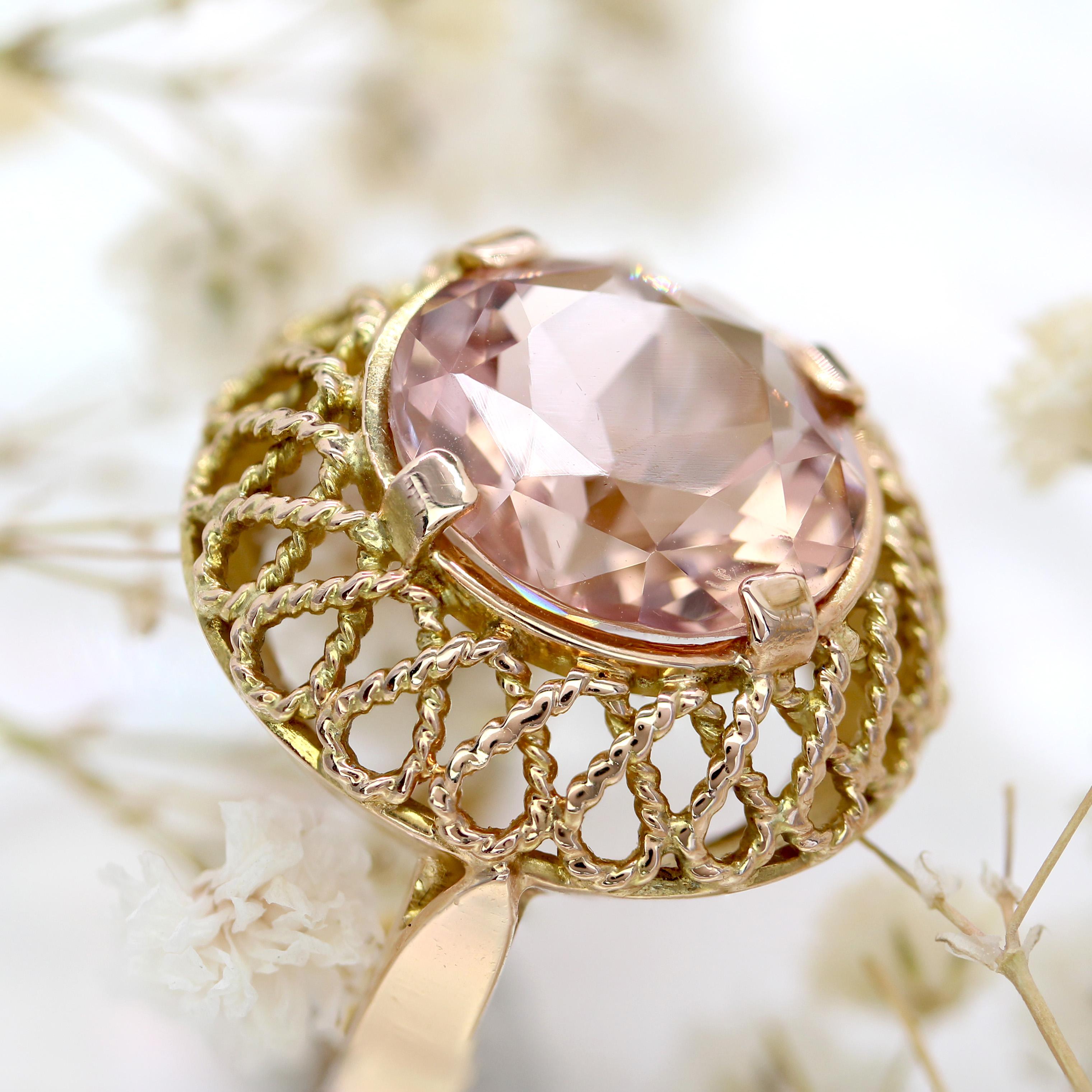 Französisch 1960er Jahre 5,42 Karat Morganit 18 Karat Rose Gold Retro Ring im Angebot 6