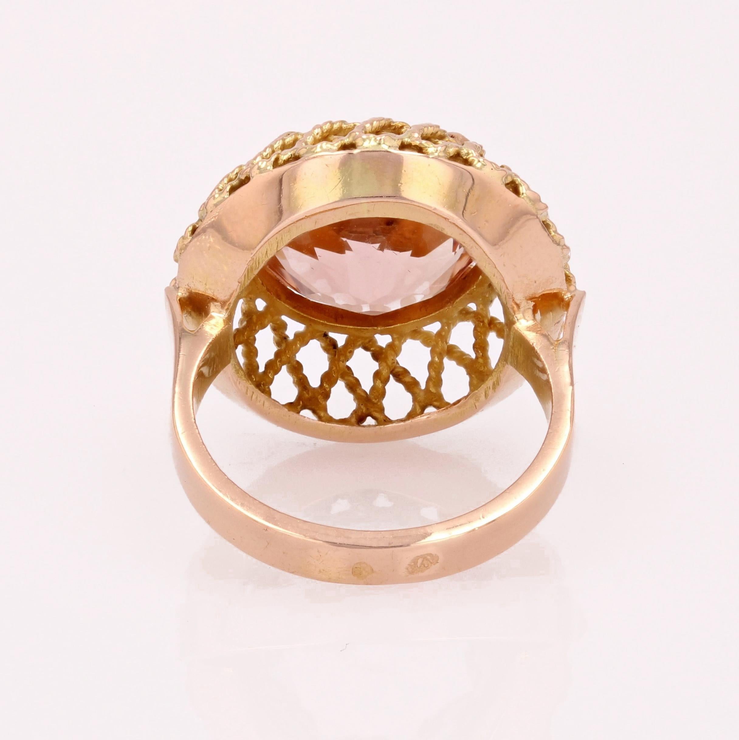French 1960s 5.42 Carat Morganite 18 Karat Rose Gold Retro Ring For Sale 12