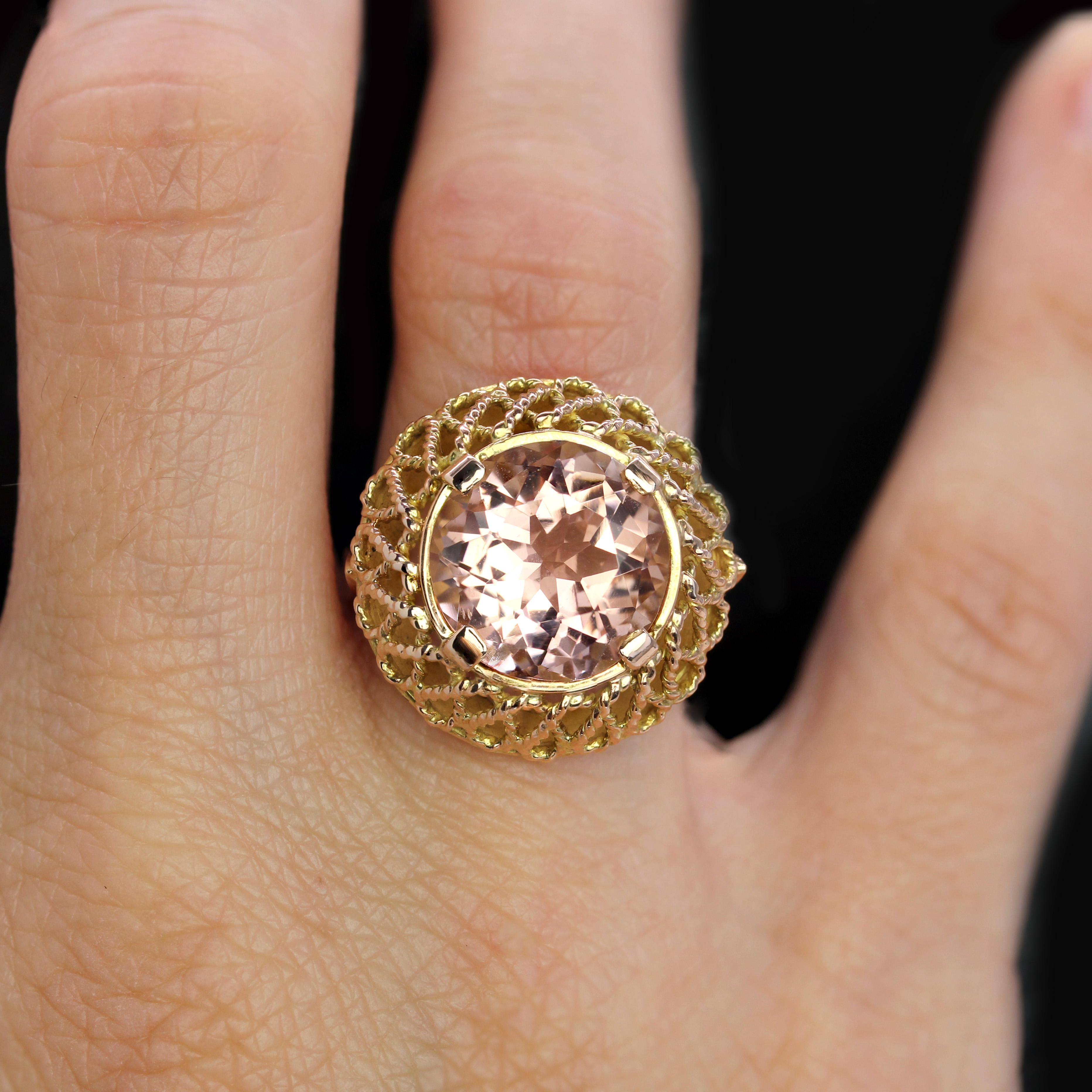 Französisch 1960er Jahre 5,42 Karat Morganit 18 Karat Rose Gold Retro Ring im Angebot 2