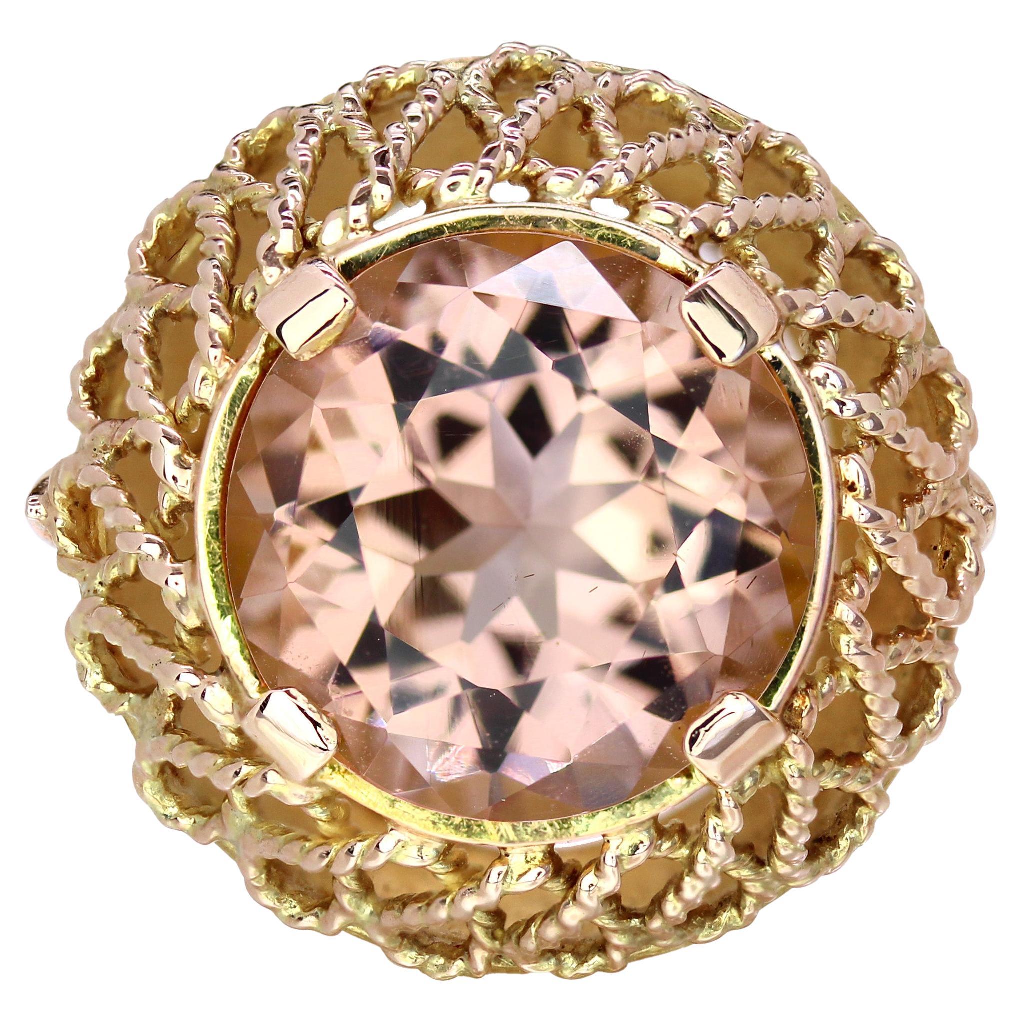 Französisch 1960er Jahre 5,42 Karat Morganit 18 Karat Rose Gold Retro Ring im Angebot