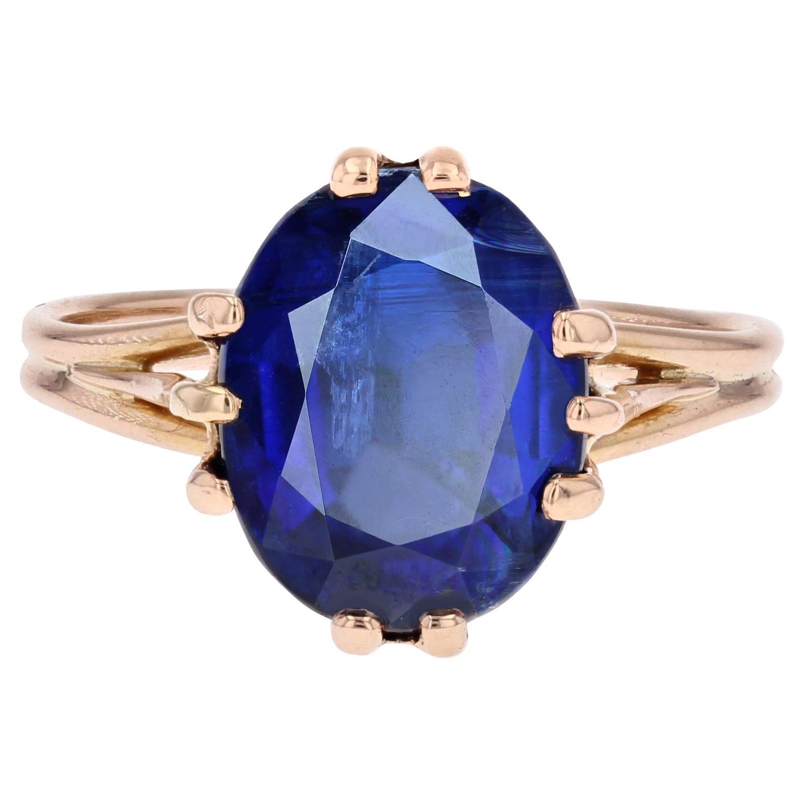 Bague française en or jaune 18 carats et Kyanite de 5,60 carats, années 1960 en vente