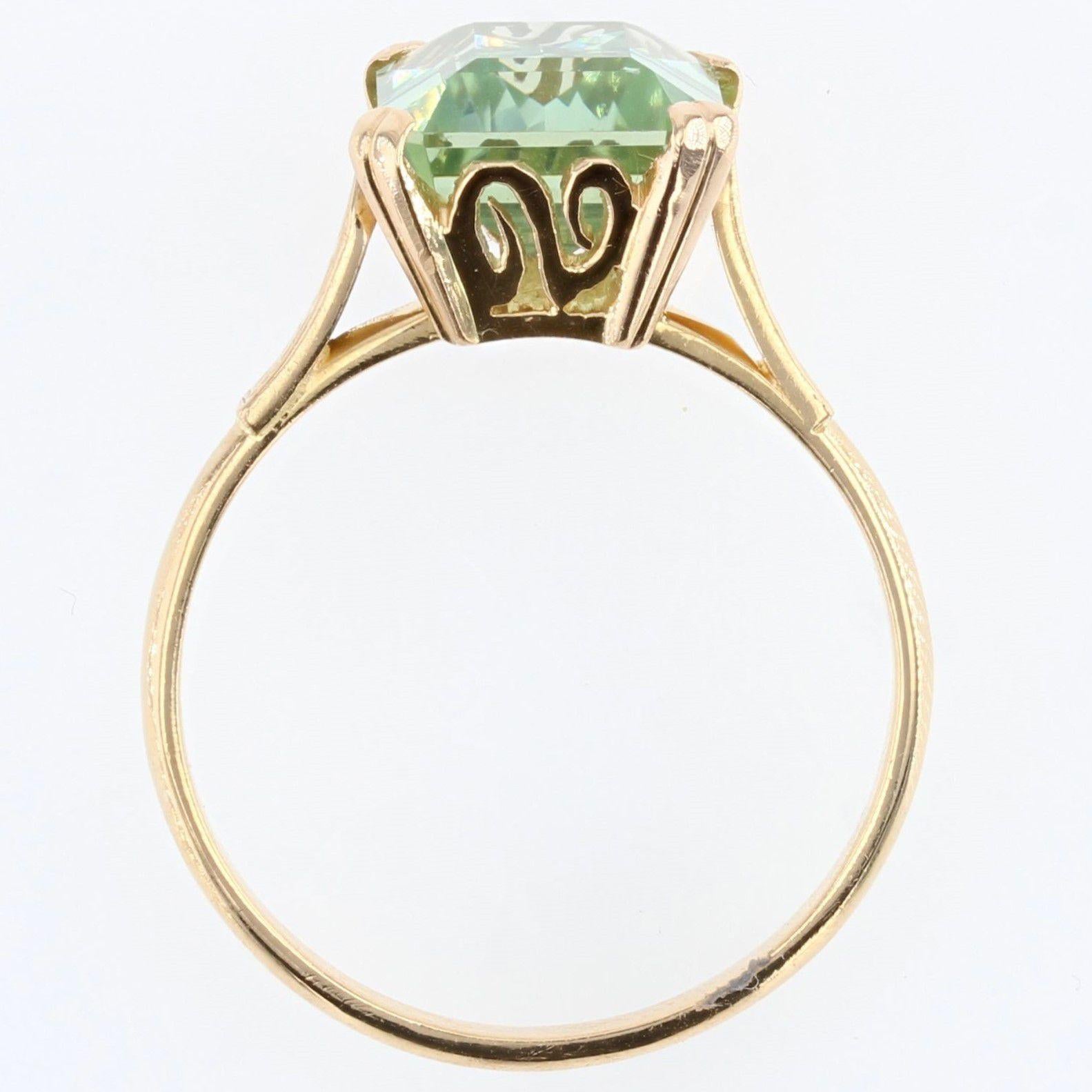 5,52 Karat Wassermint-Turmalin 18 Karat Gelbgold Ring aus den 1960er Jahren 9